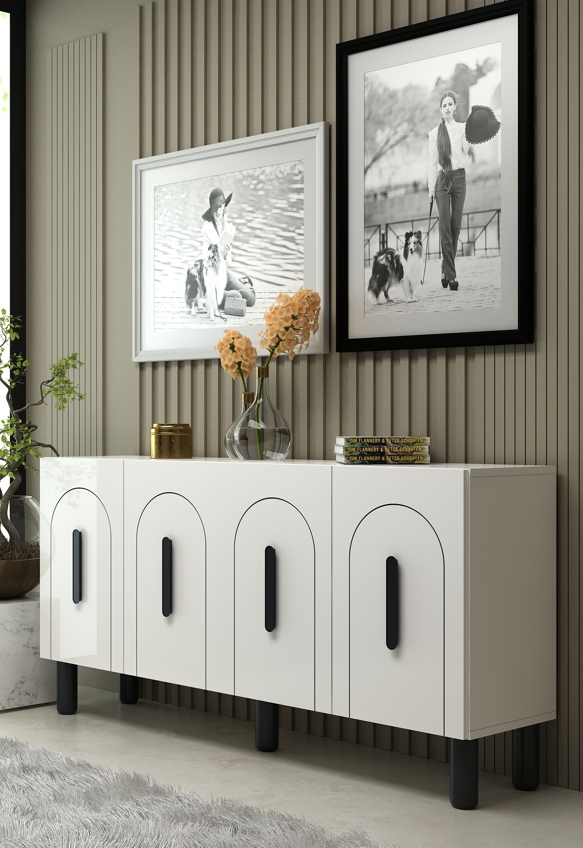 Aparador – 150 cm – Branco e Preto – MDF