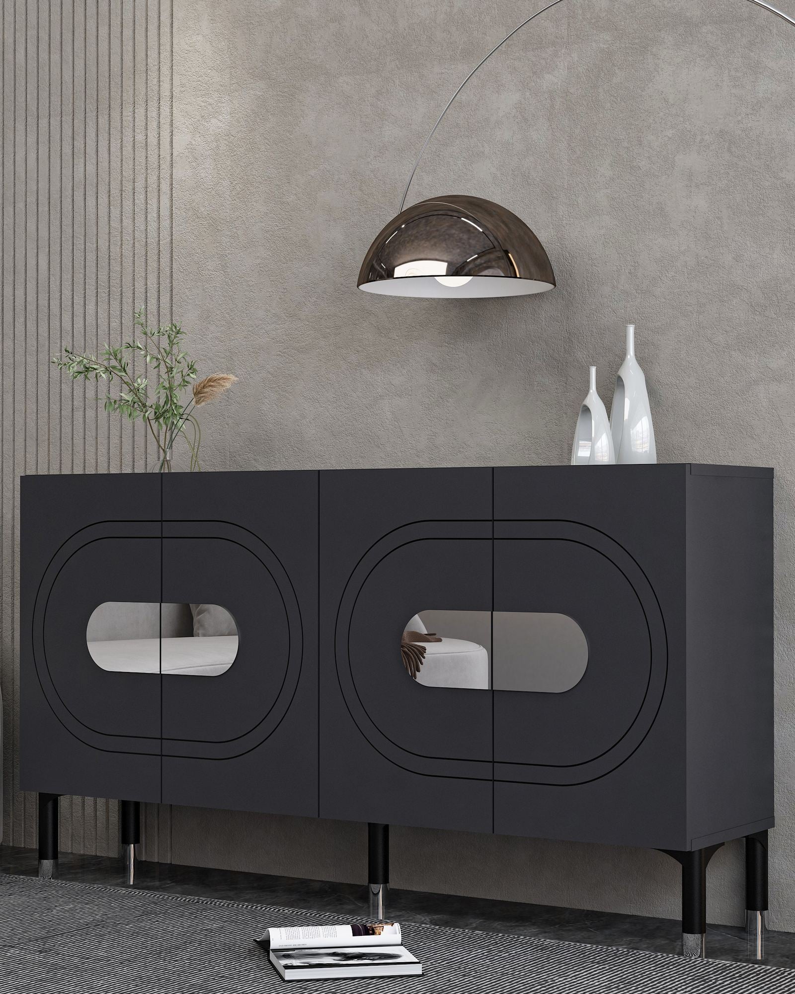 Aparador – 150cm x 75cm x 35cm – Antracite e Prata – MDF