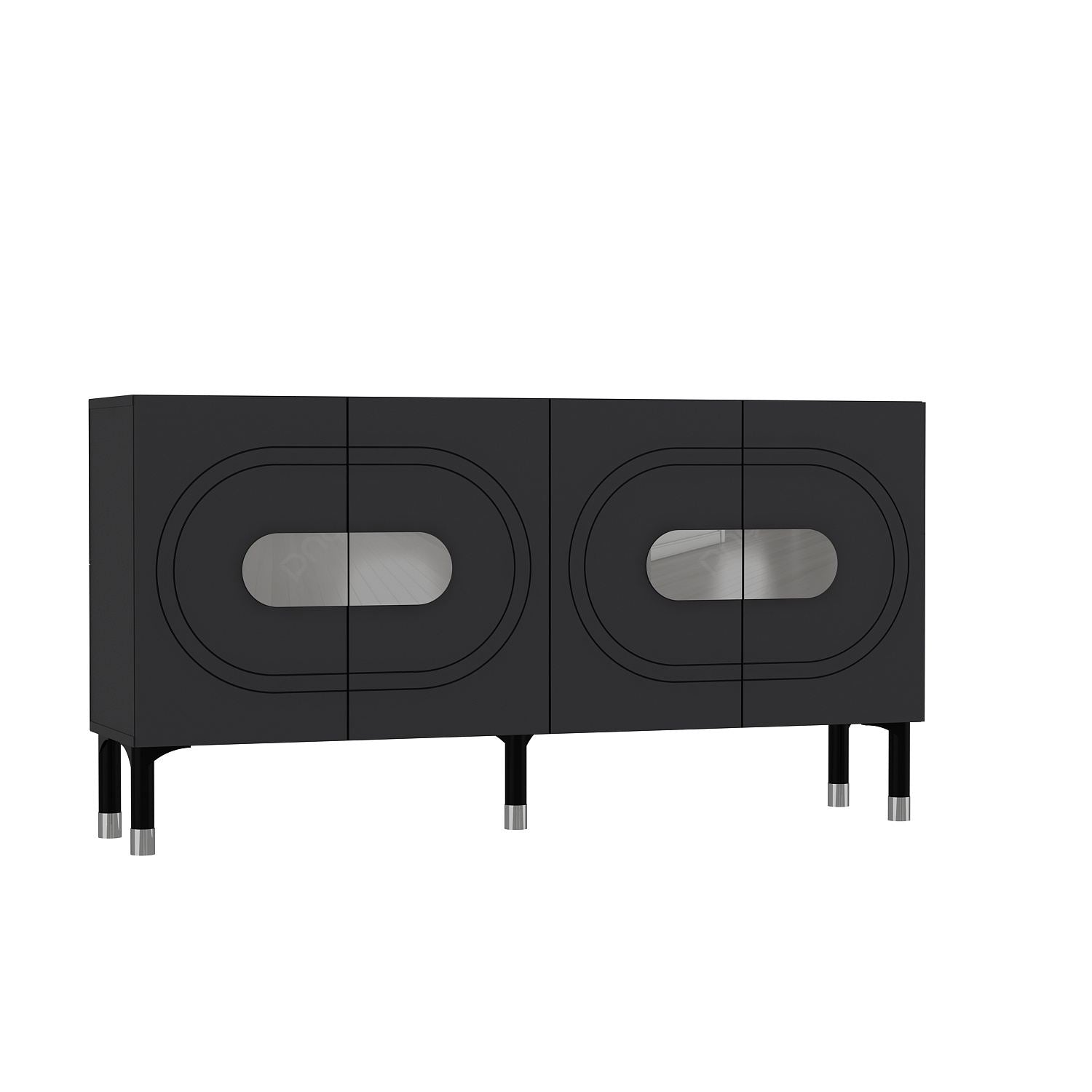 Aparador – 150cm x 75cm x 35cm – Antracite e Prata – MDF