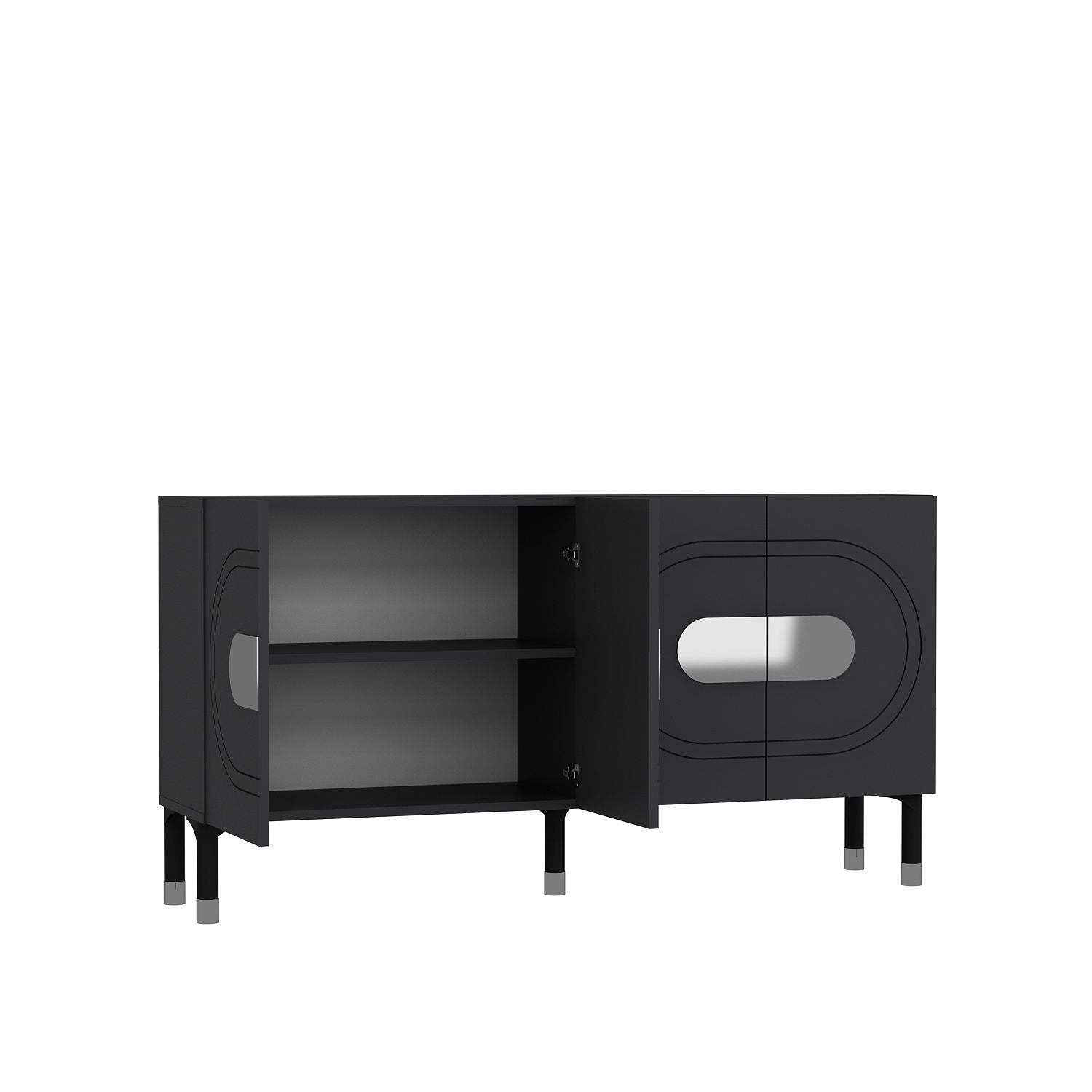 Aparador – 150cm x 75cm x 35cm – Antracite e Prata – MDF