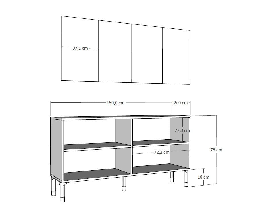 Aparador – 150cm x 75cm x 35cm – Antracite e Prata – MDF