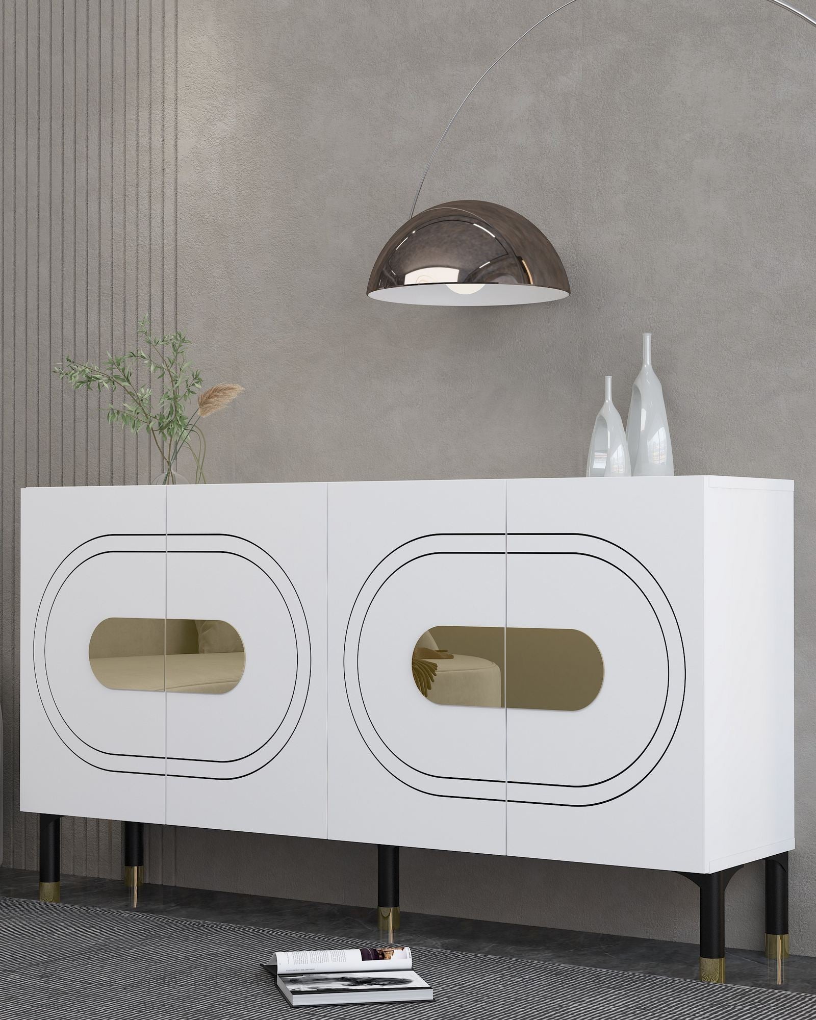 Aparador – 150 cm x 75 cm x 35 cm – Branco e Dourado – Painel de Partículas