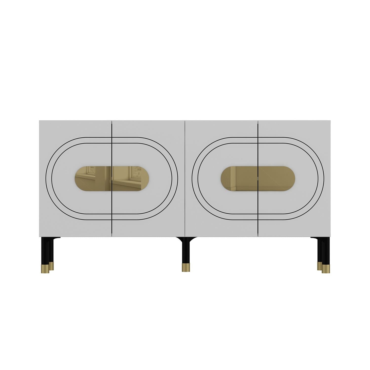 Aparador – 150 cm x 75 cm x 35 cm – Branco e Dourado – Painel de Partículas