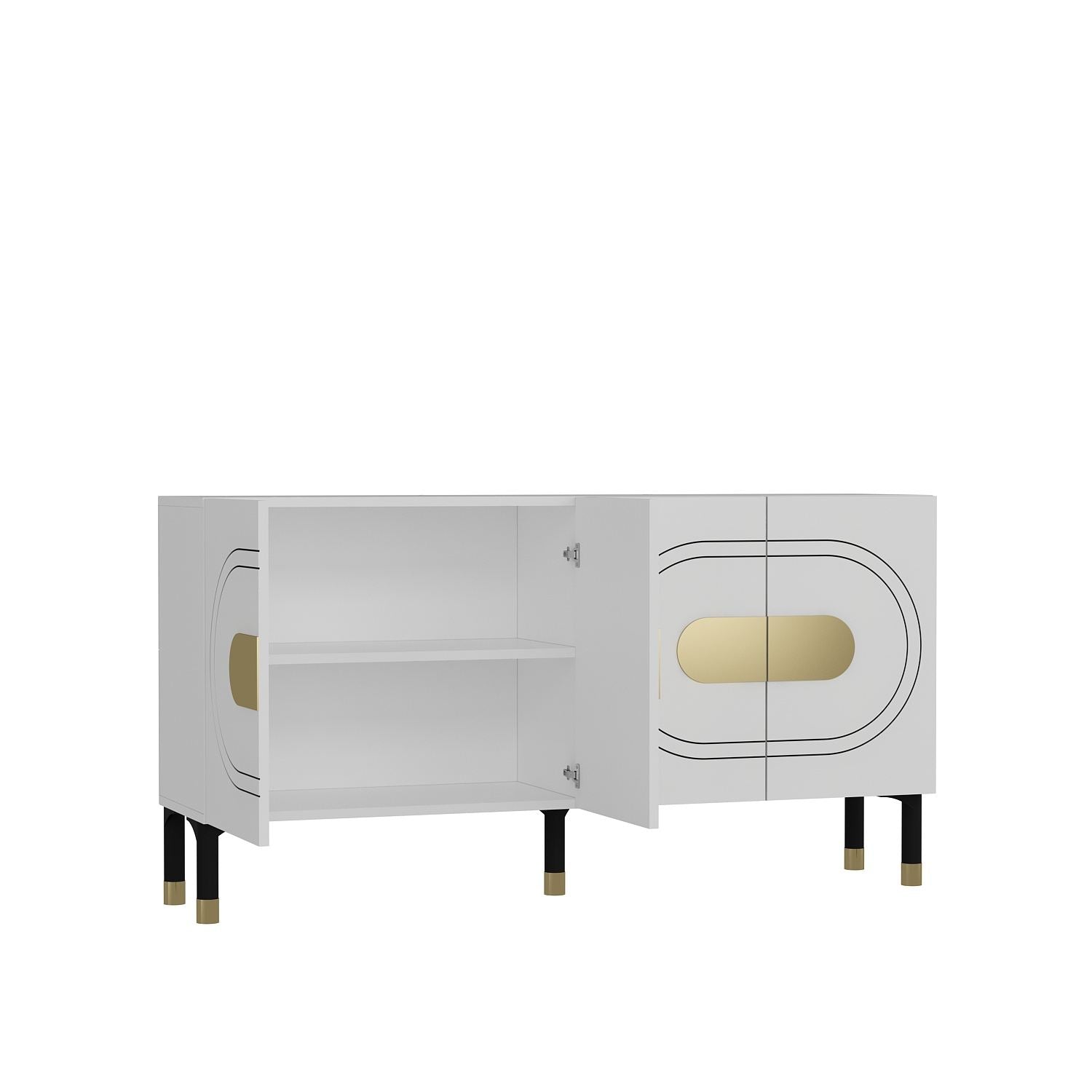 Aparador – 150 cm x 75 cm x 35 cm – Branco e Dourado – Painel de Partículas