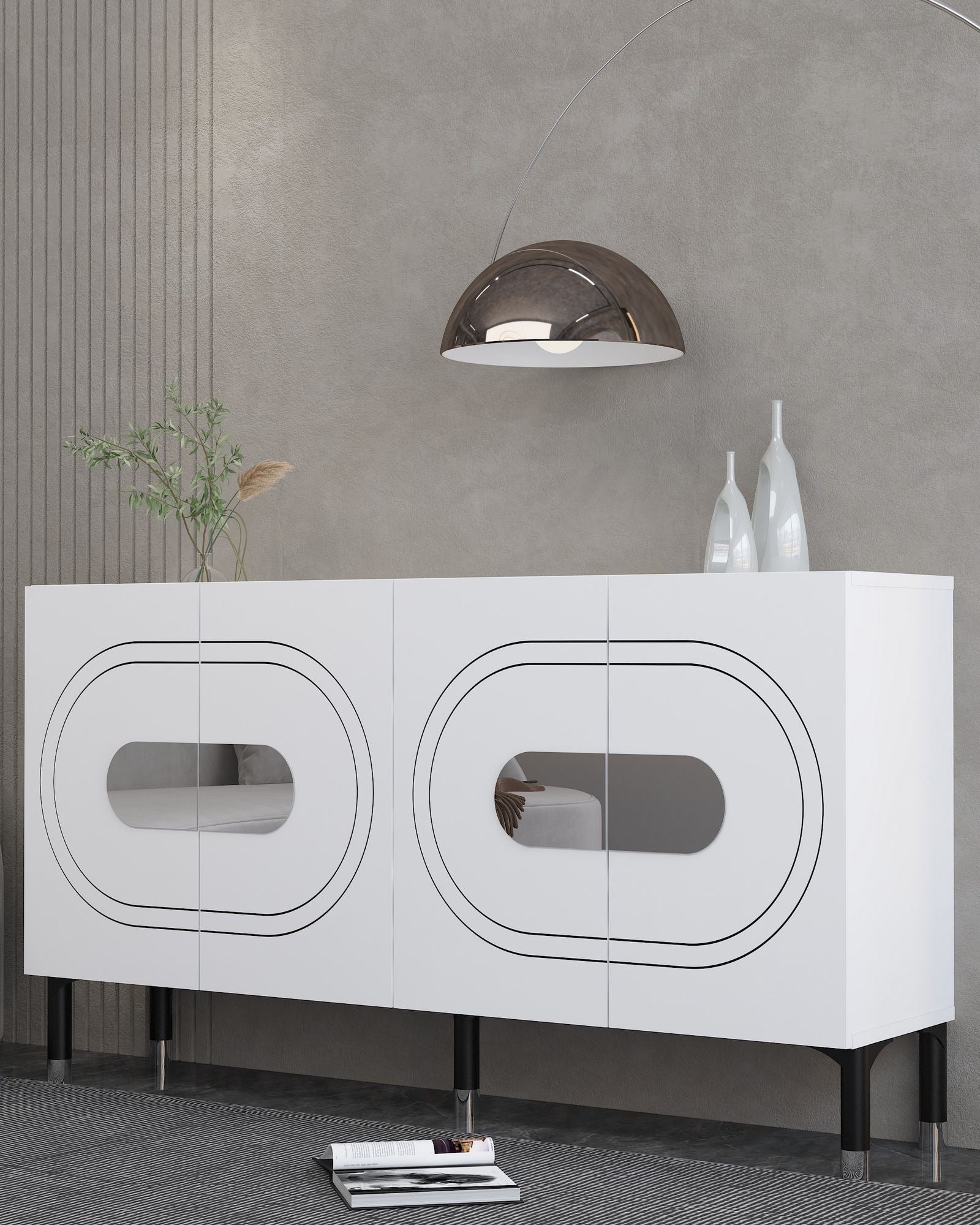 Aparador – 150cm x 75cm x 35cm – Branco e Prata – Aglomerado