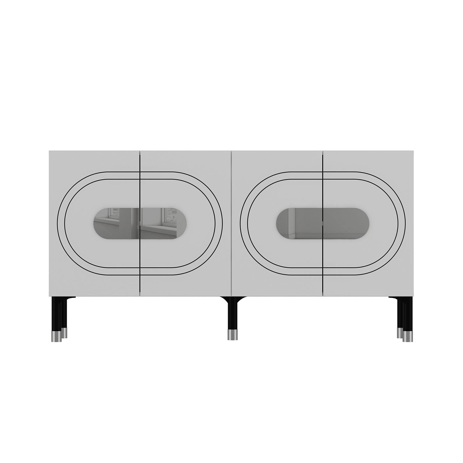 Aparador – 150cm x 75cm x 35cm – Branco e Prata – Aglomerado