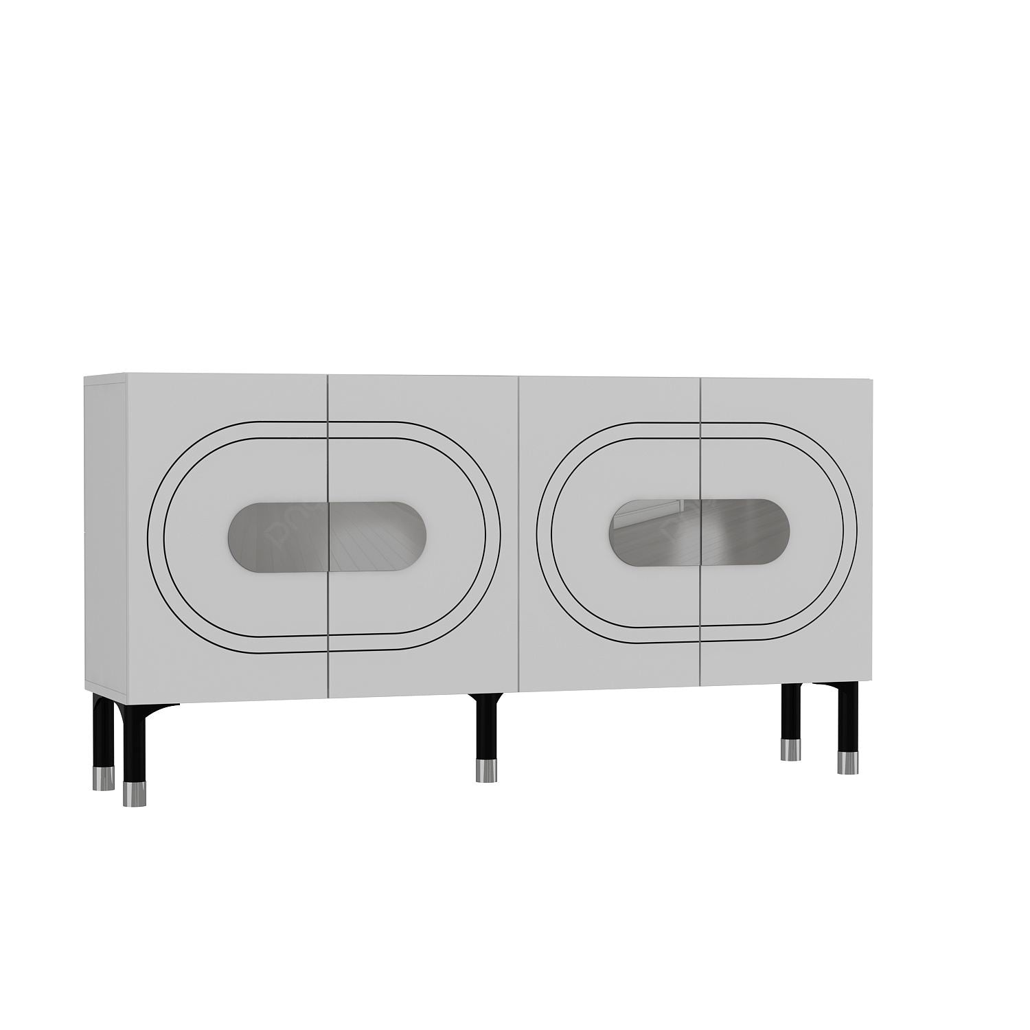 Aparador – 150cm x 75cm x 35cm – Branco e Prata – Aglomerado