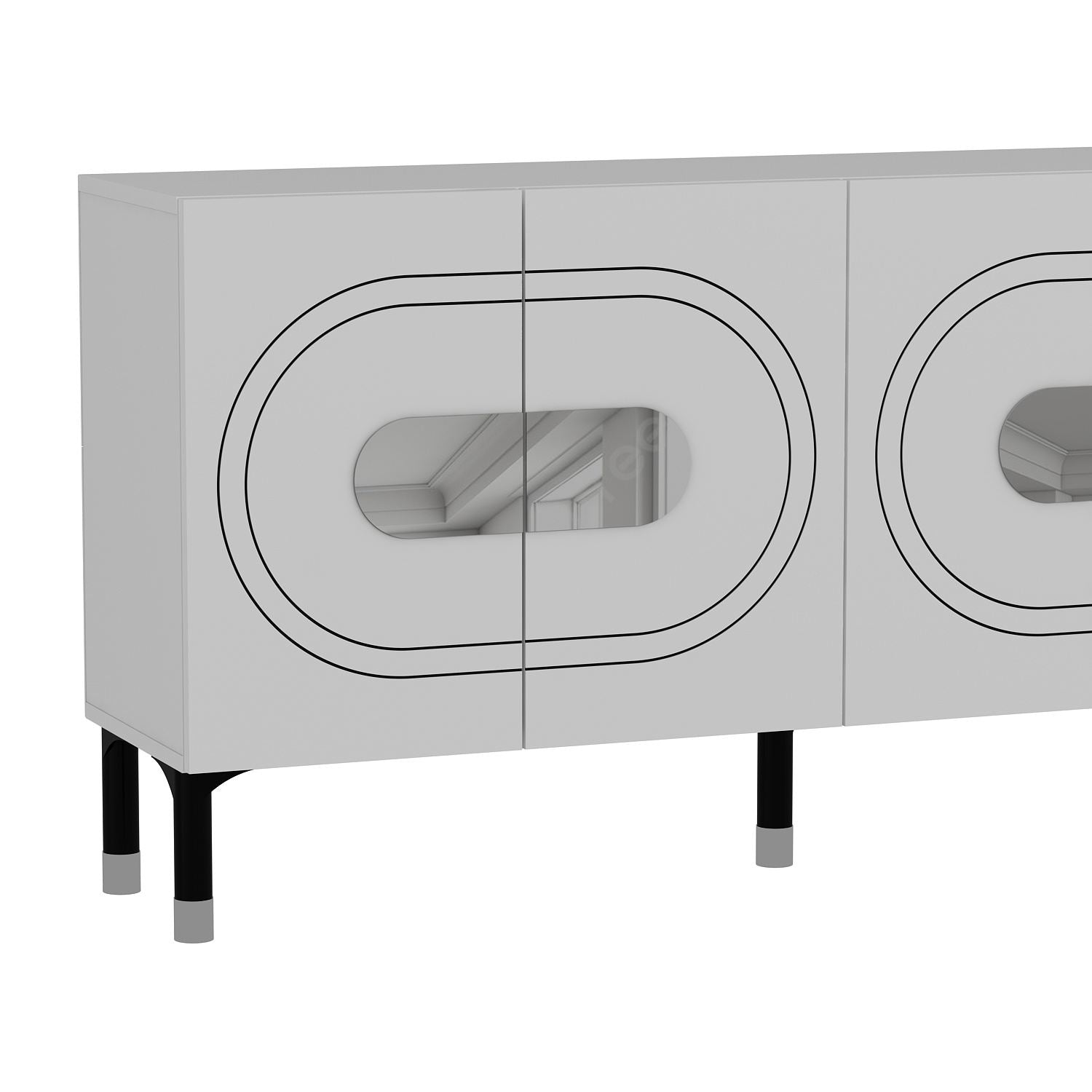 Aparador – 150cm x 75cm x 35cm – Branco e Prata – Aglomerado