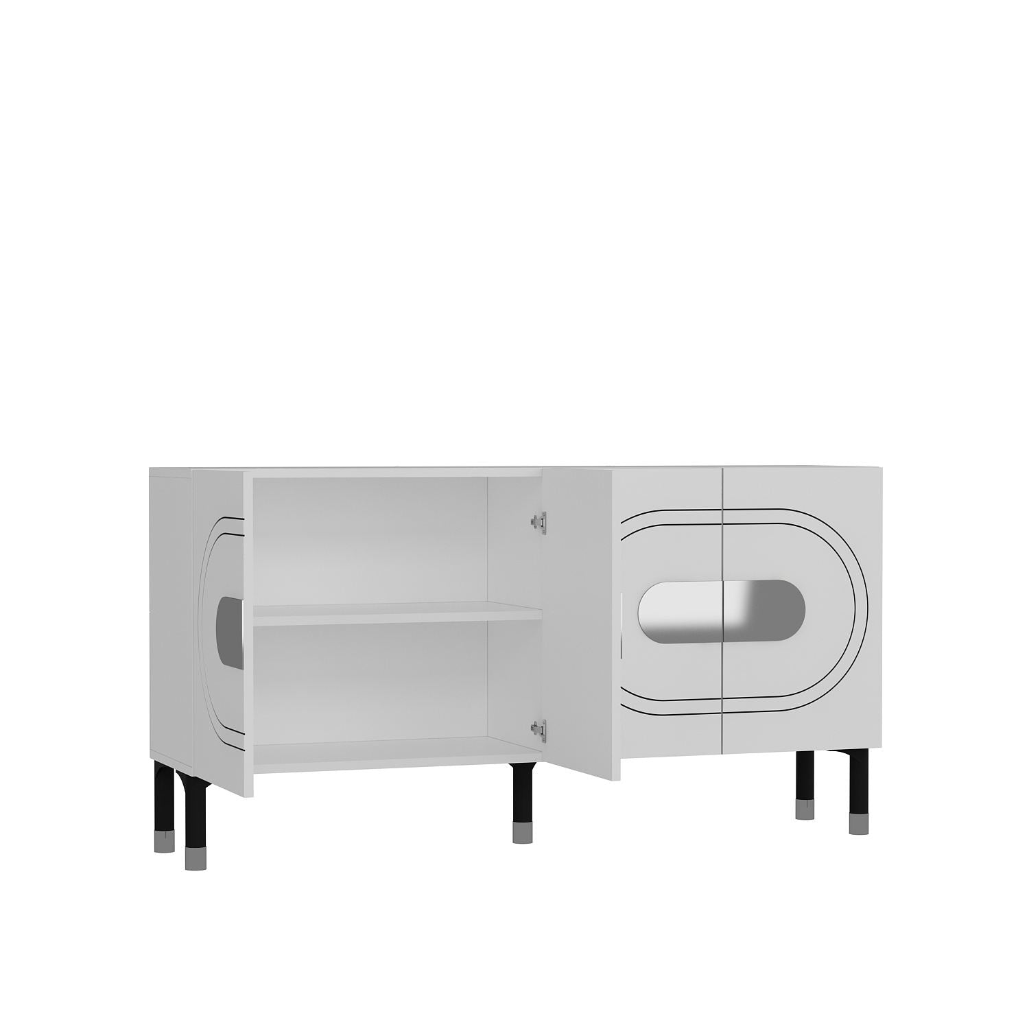 Aparador – 150cm x 75cm x 35cm – Branco e Prata – Aglomerado