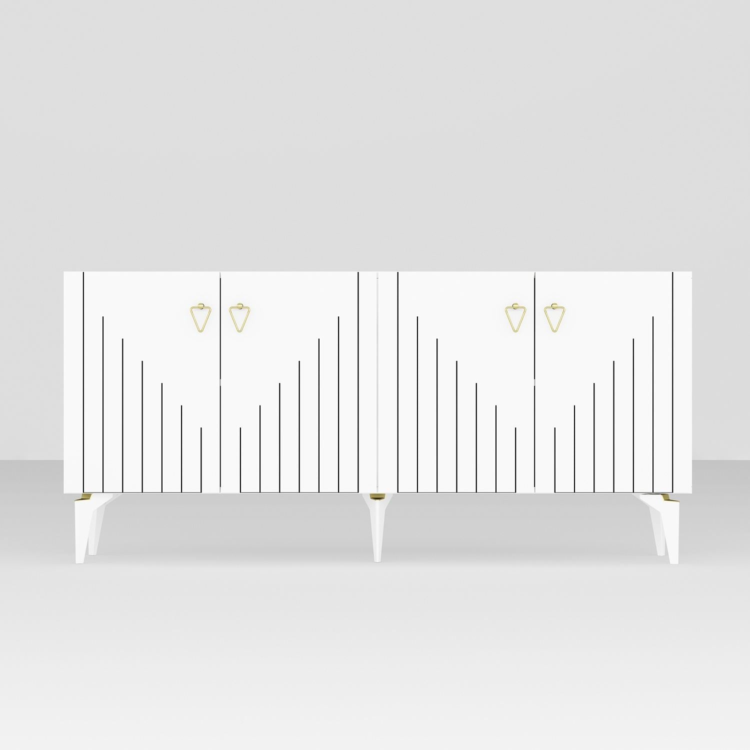 Aparador de aglomerado revestido de melamina – 150 cm x 79 cm x 40 cm – Branco e Dourado