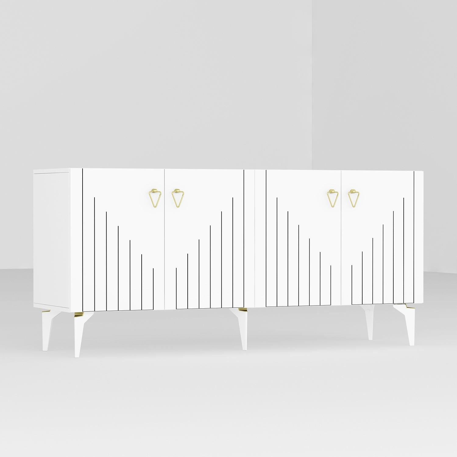 Aparador de aglomerado revestido de melamina – 150 cm x 79 cm x 40 cm – Branco e Dourado