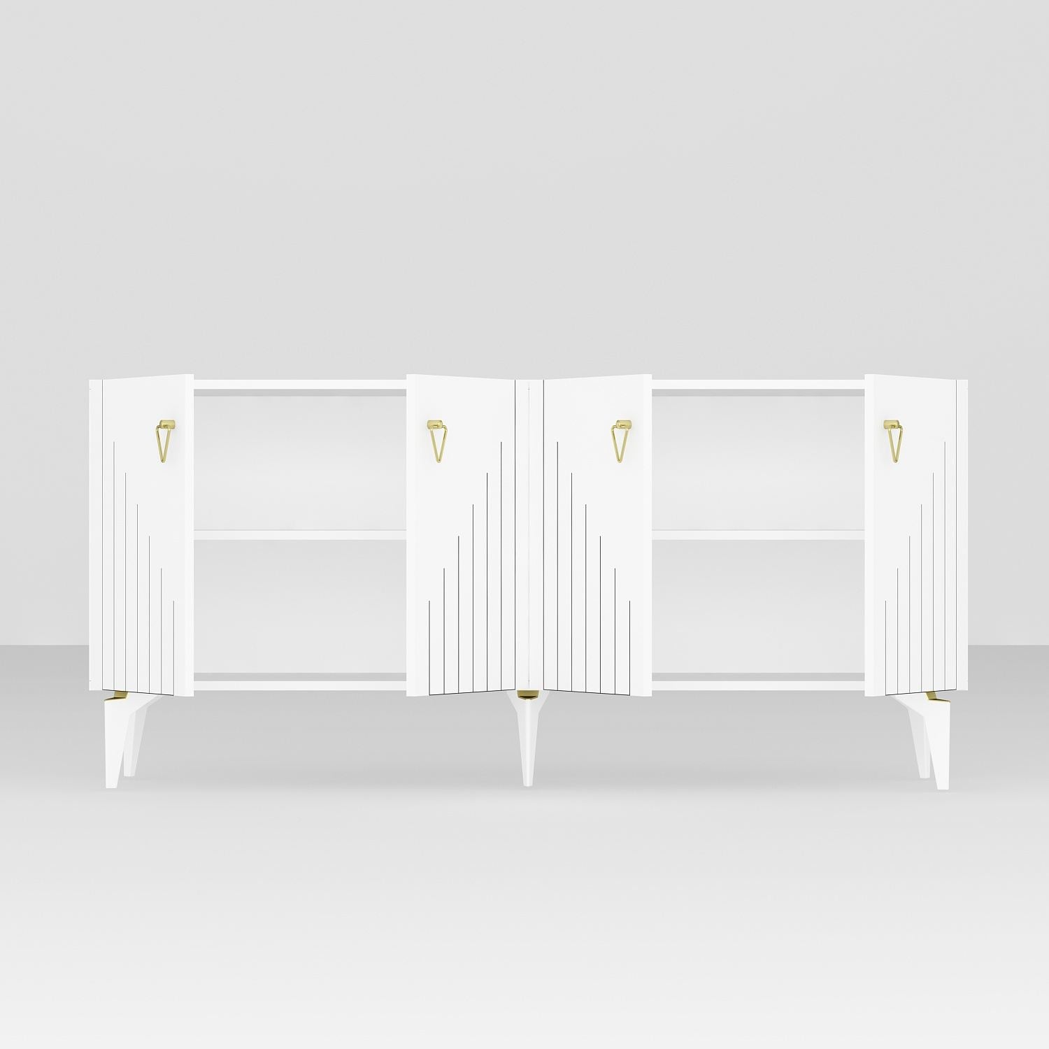 Aparador de aglomerado revestido de melamina – 150 cm x 79 cm x 40 cm – Branco e Dourado
