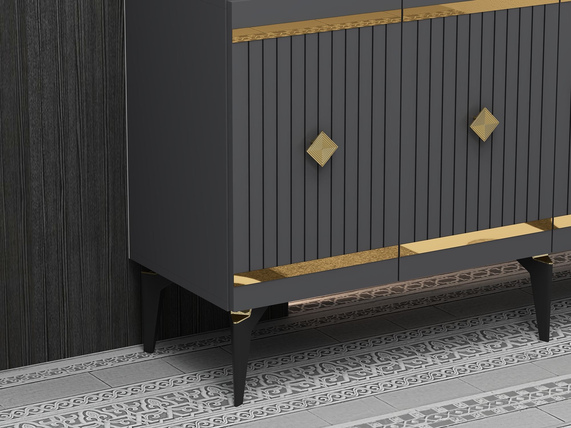 Aparador – 150 cm – Antracite e Ouro – Aglomerado revestido de melamina