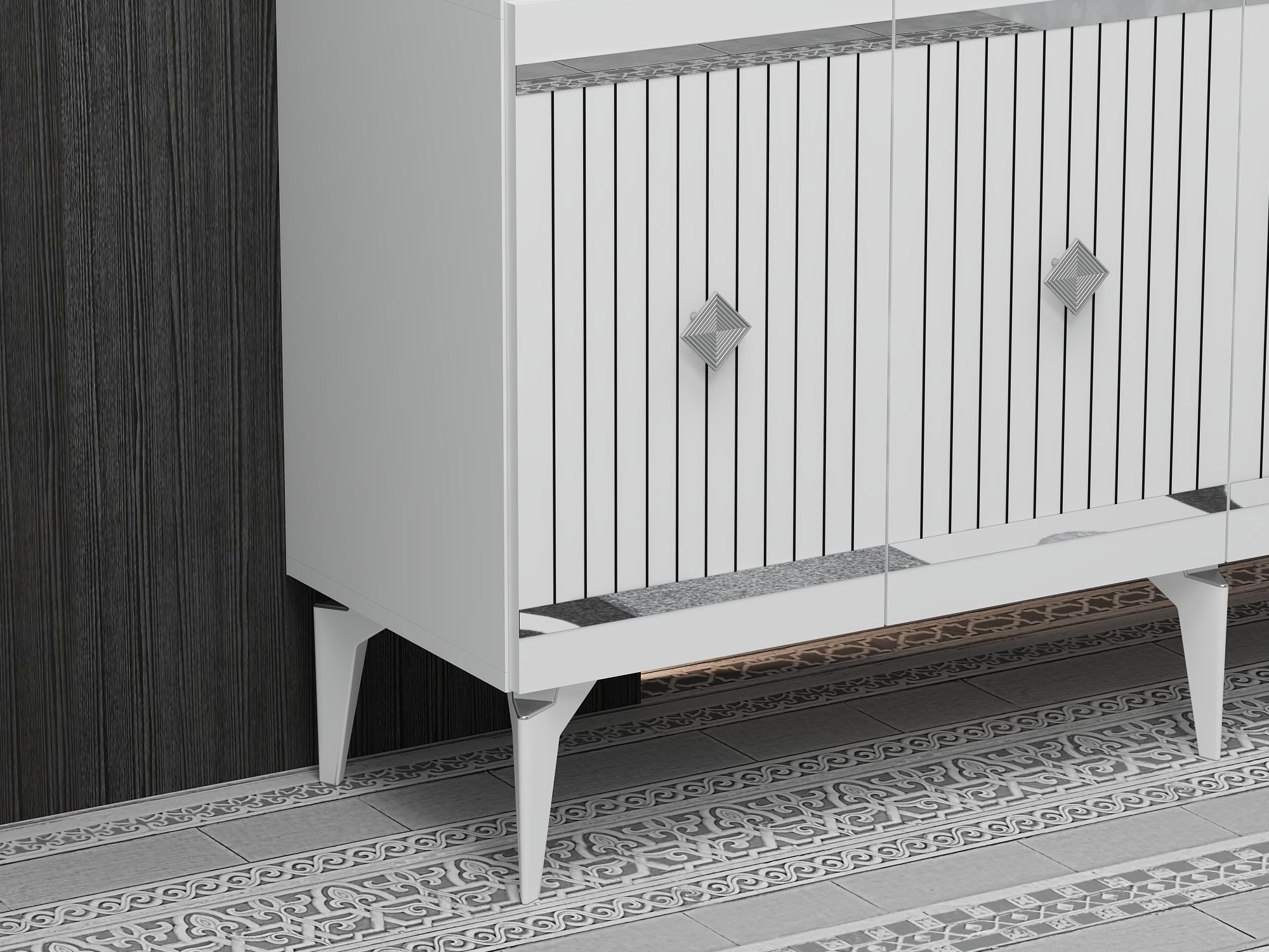 Aparador – 150cm x 79cm x 40cm – Branco e Prata – Aglomerado
