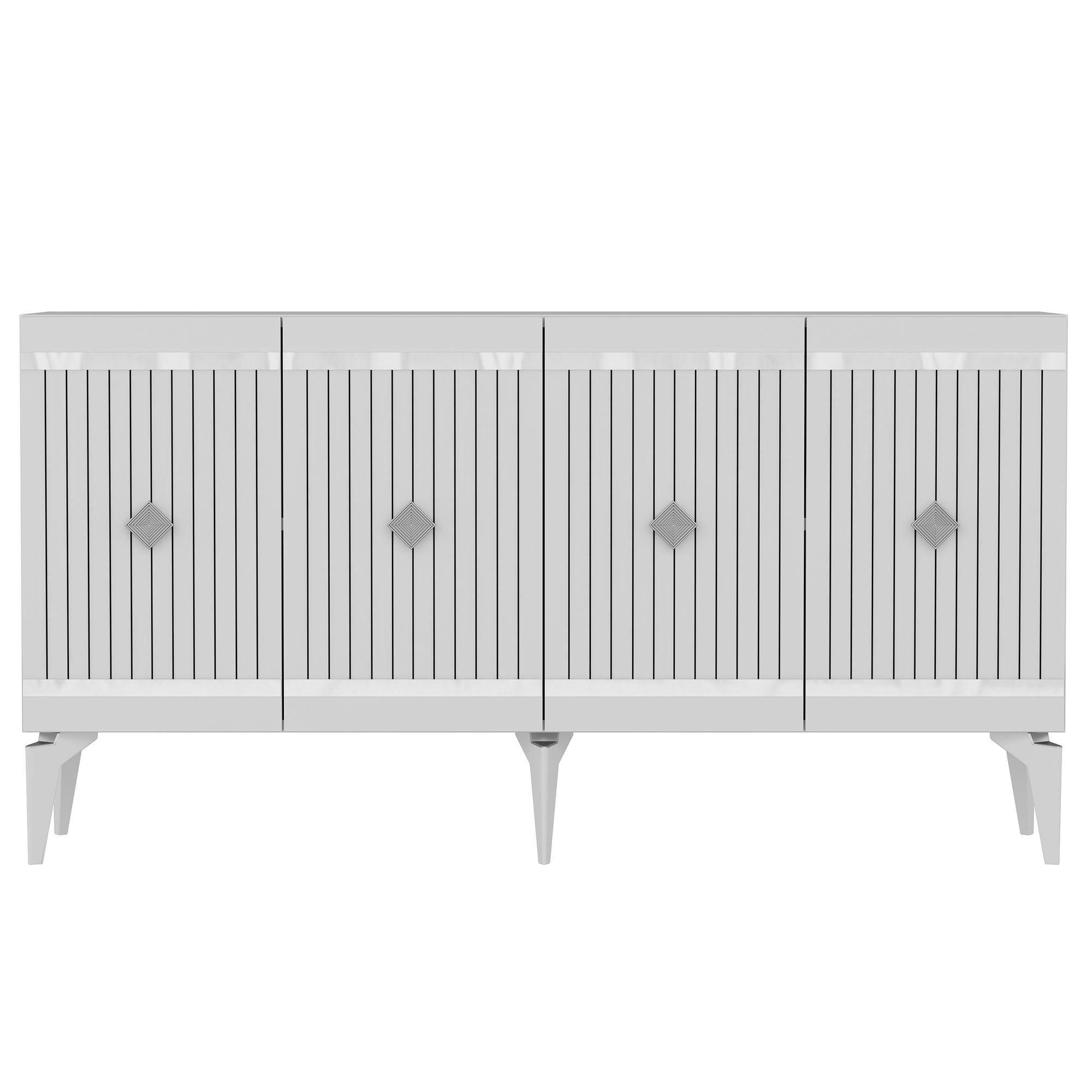 Aparador – 150cm x 79cm x 40cm – Branco e Prata – Aglomerado