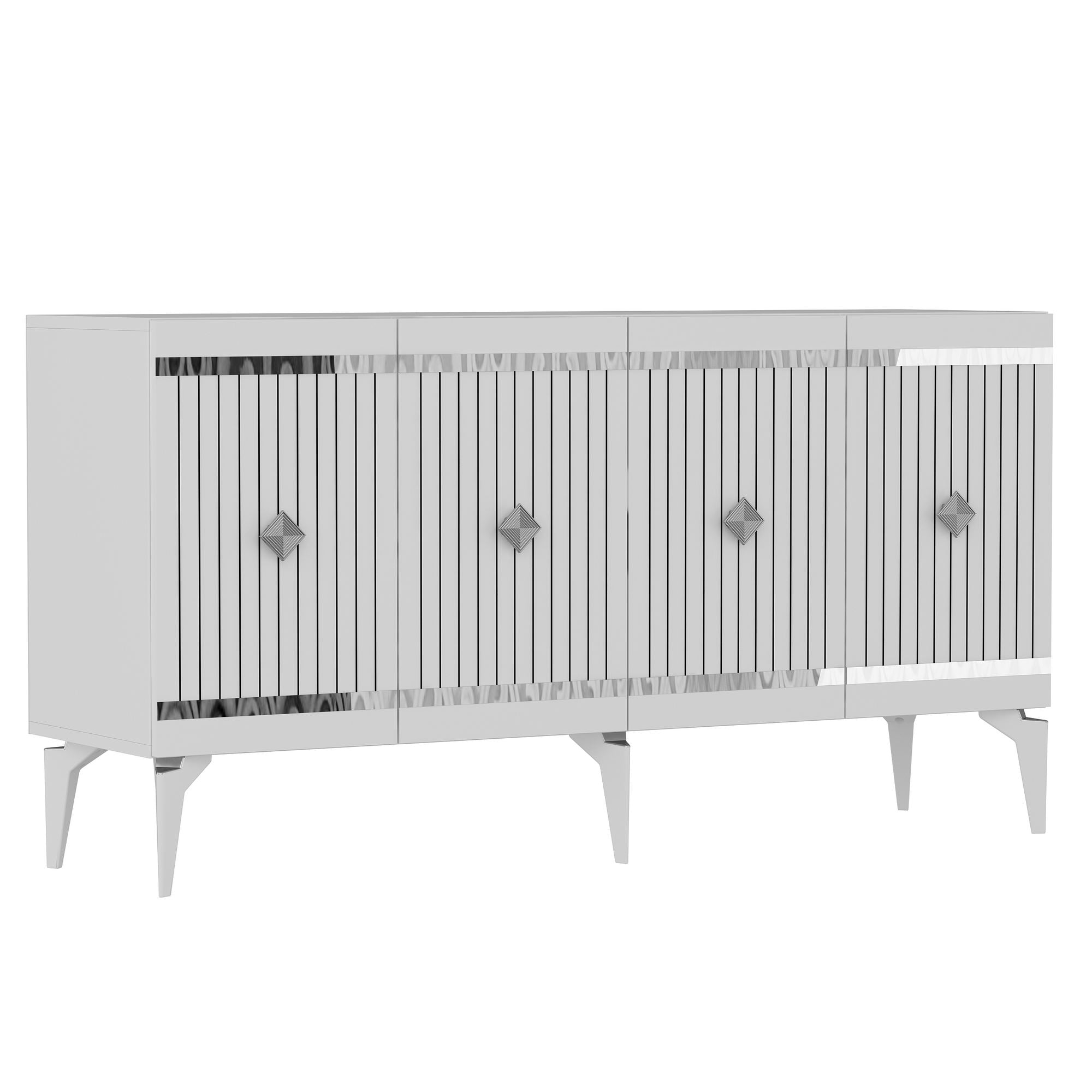 Aparador – 150cm x 79cm x 40cm – Branco e Prata – Aglomerado