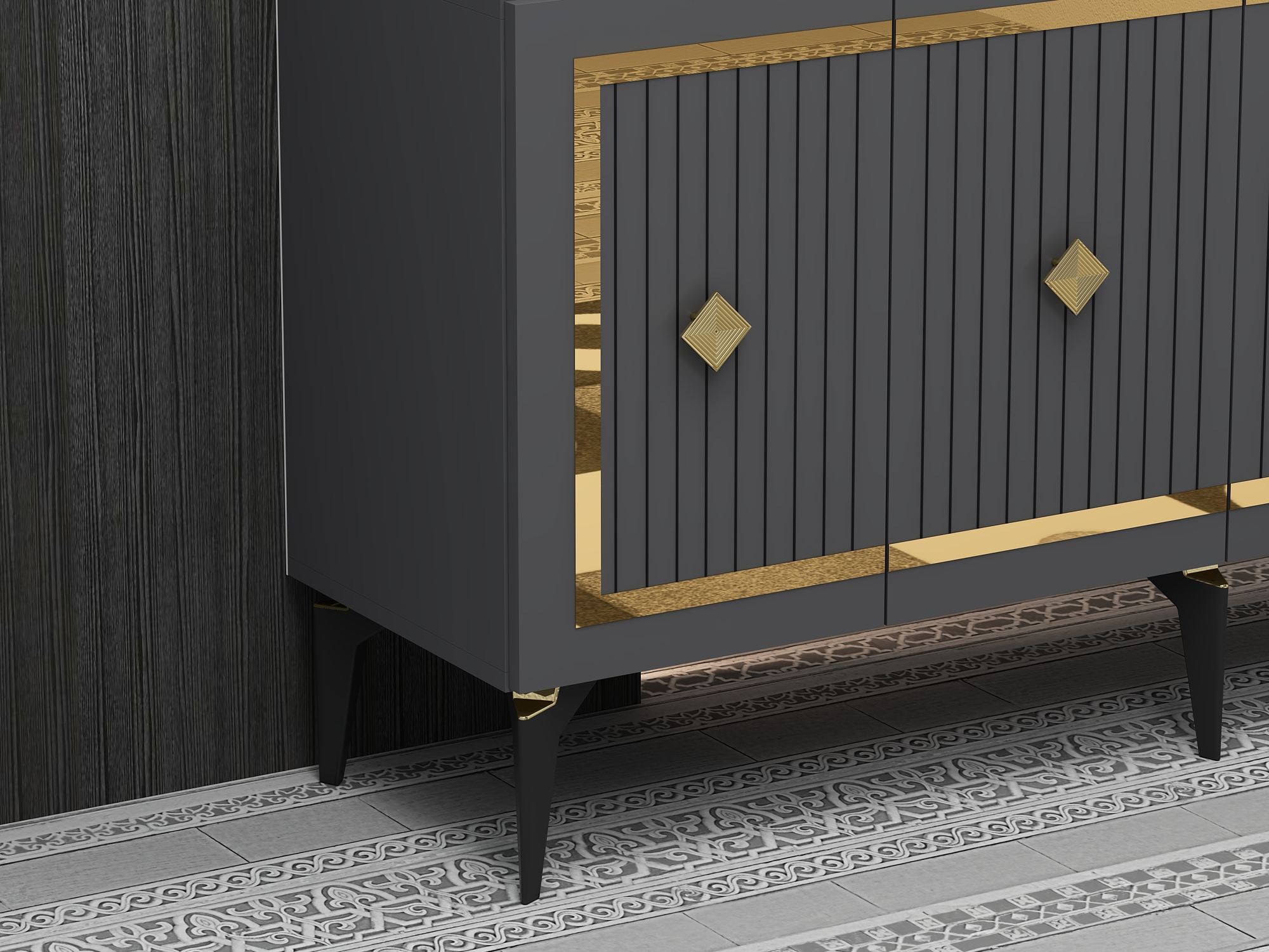 Aparador – 150 cm – Antracite e Ouro – Aglomerado revestido de melamina