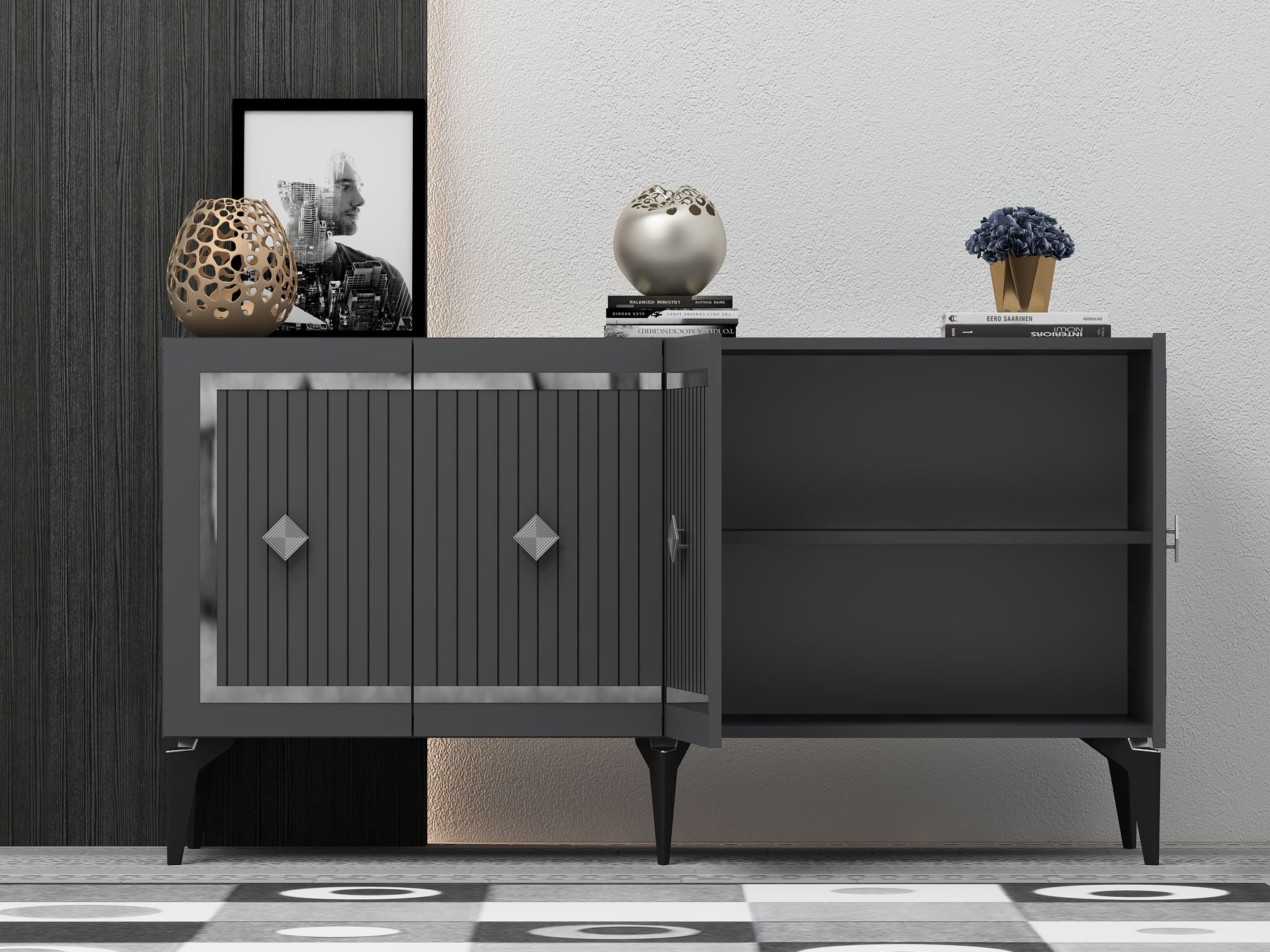 Aparador – 150 cm – Antracite e Prata – Aglomerado