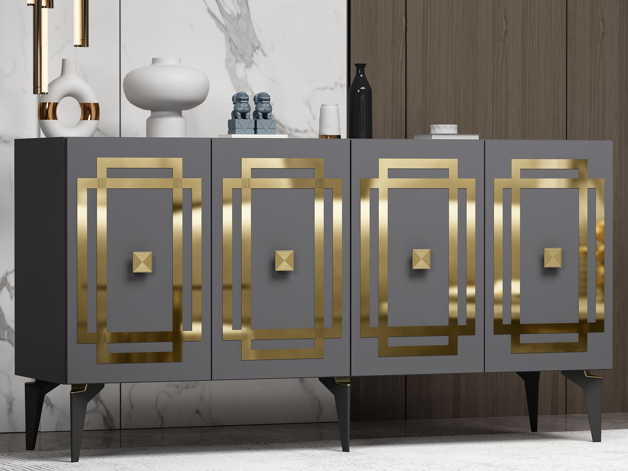Aparador – 150 cm x 79 cm x 40 cm – Antracite e Ouro – Aglomerado