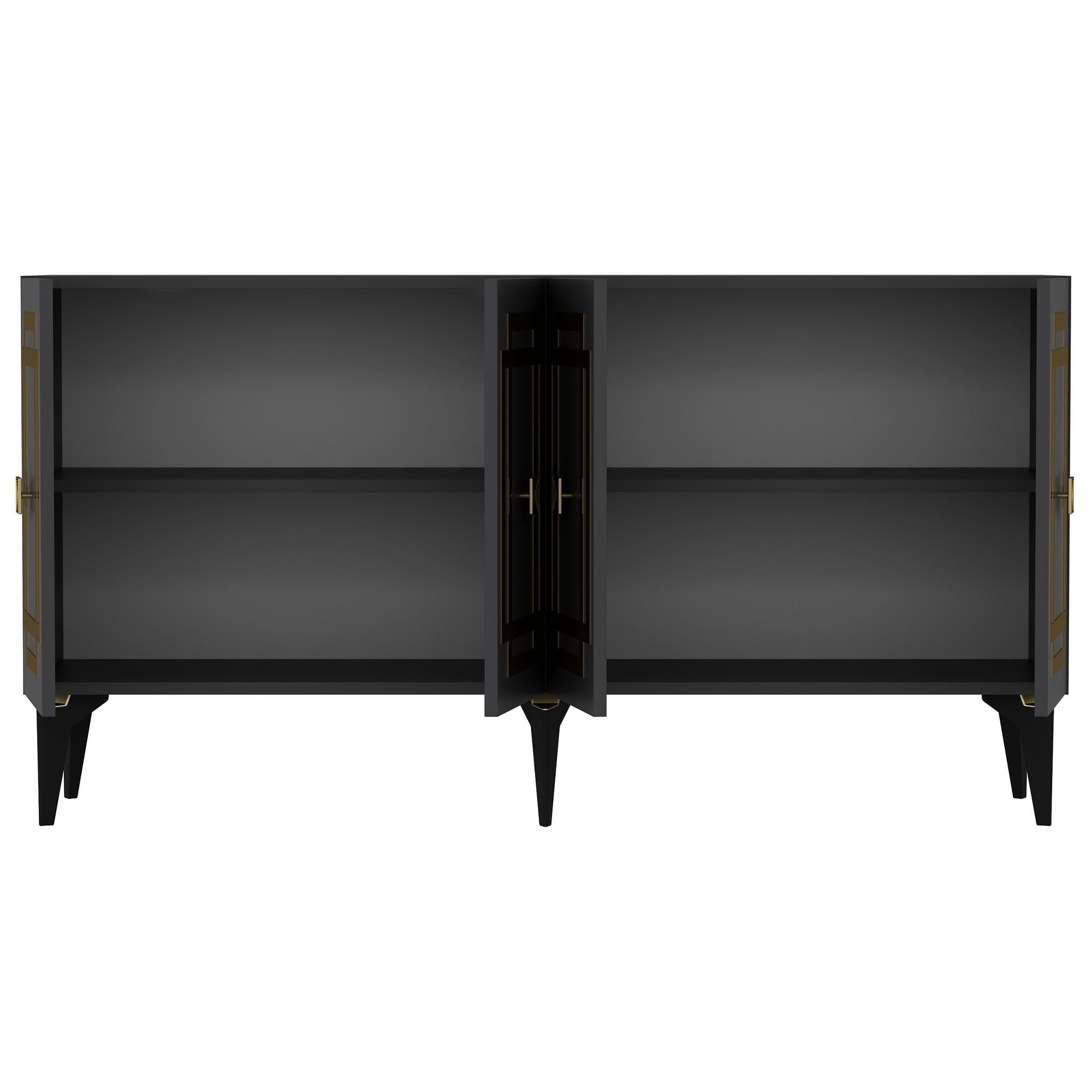 Aparador – 150 cm x 79 cm x 40 cm – Antracite e Ouro – Aglomerado