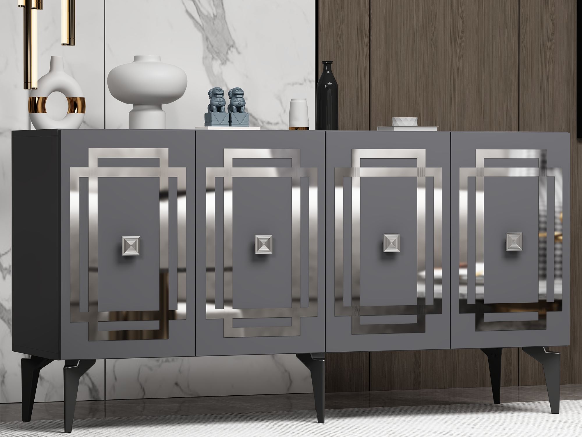 Aparador – 150cm x 79cm x 40cm – Antracite e Prata – Aglomerado