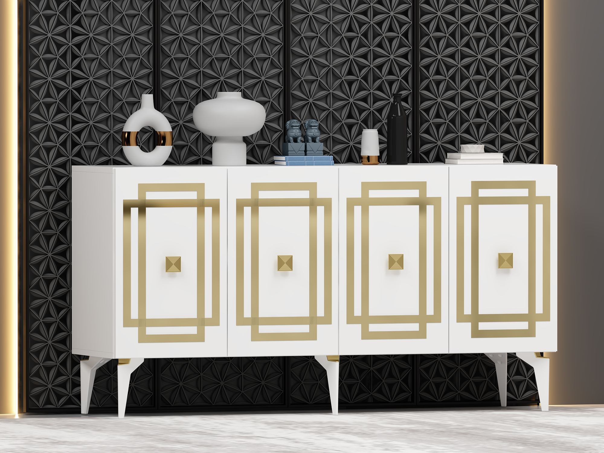 Aparador – 150 cm x 79 cm x 40 cm – Branco e Dourado – Aglomerado