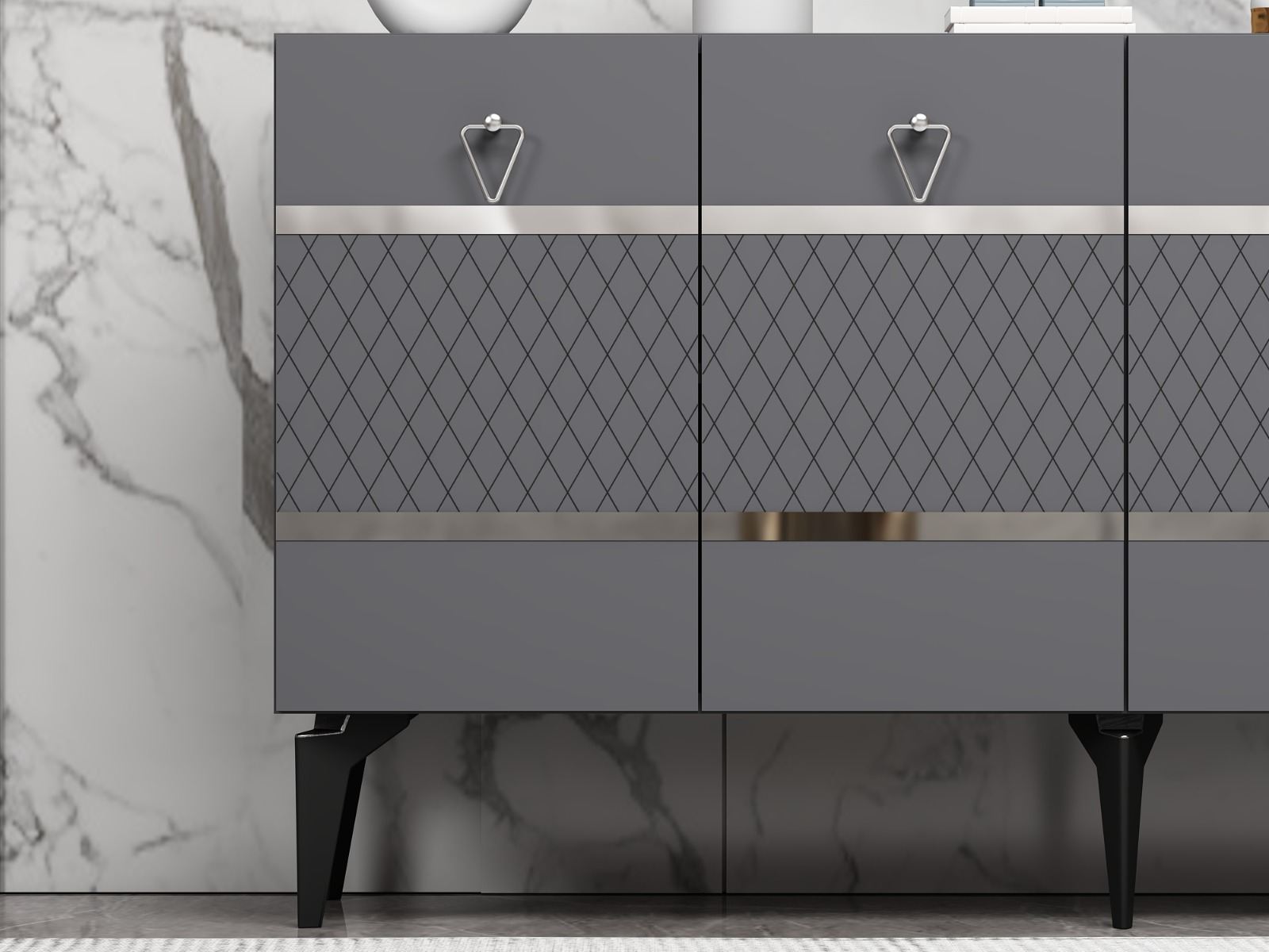 Aparador – 150cm x 79cm x 40cm – Antracite e Prata – Aglomerado