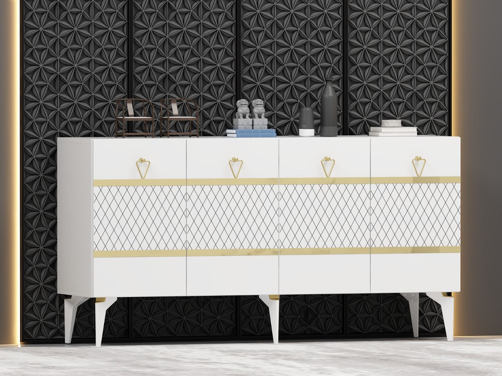 Aparador – 150 cm x 79 cm x 40 cm – Branco e Dourado – Aglomerado