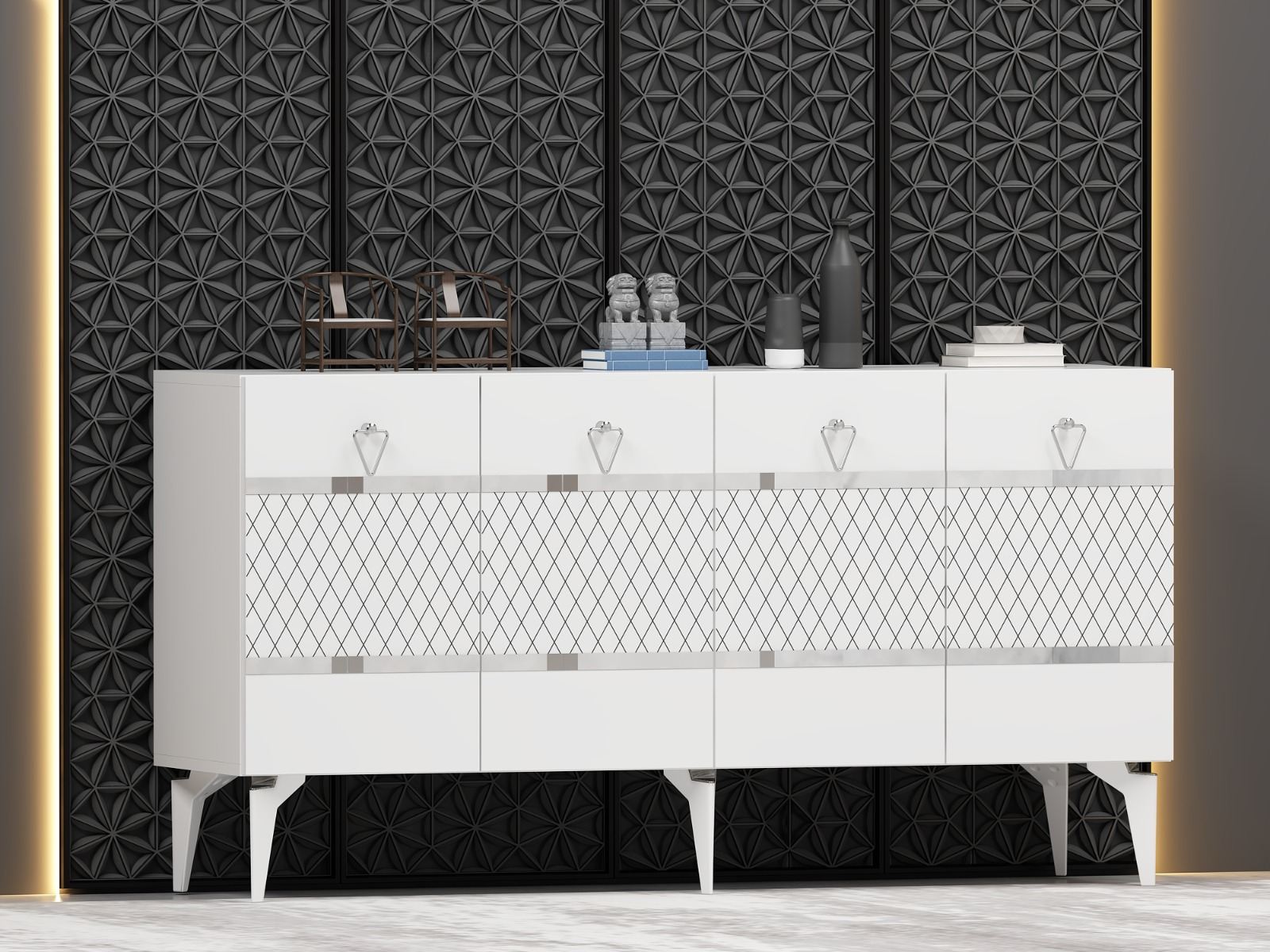 Aparador – 150 cm – Branco e Prata – Aglomerado