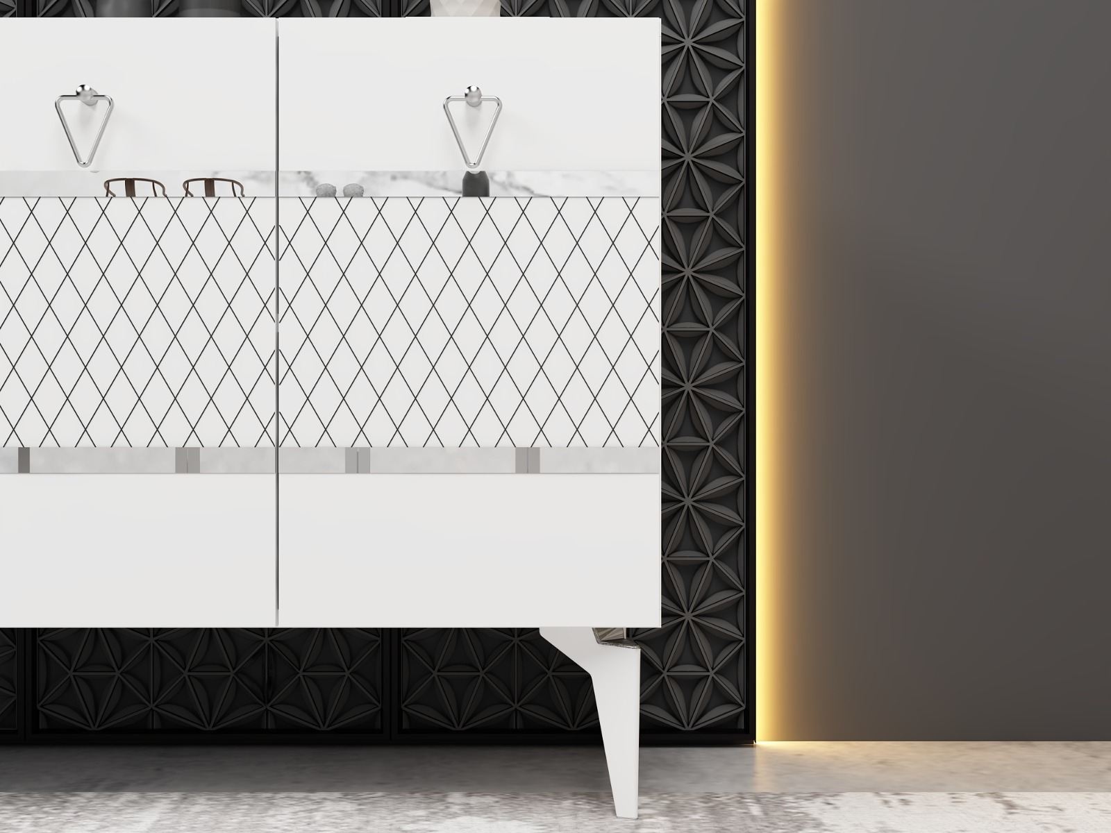 Aparador – 150 cm – Branco e Prata – Aglomerado