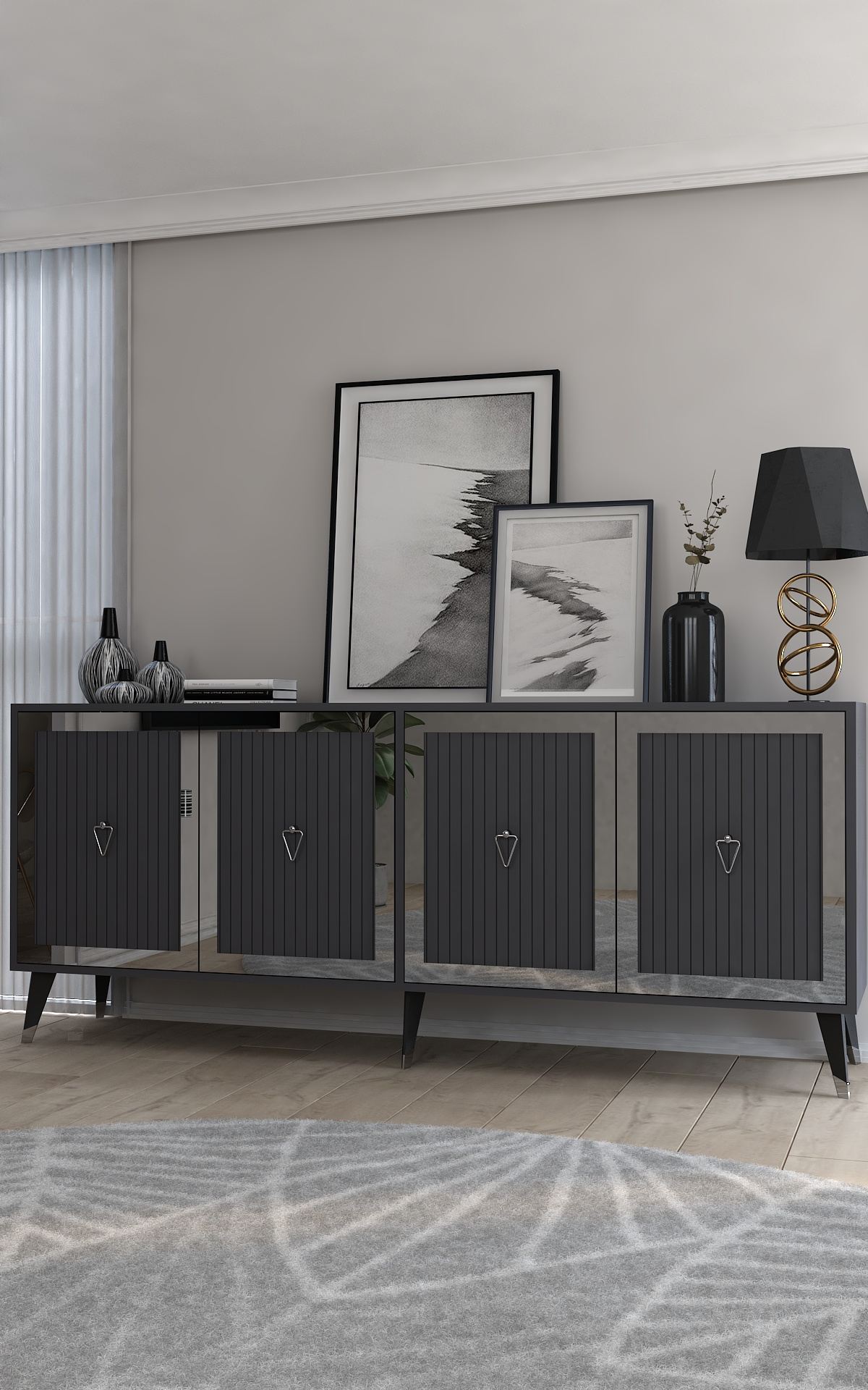 Aparador – 180 cm x 78,6 cm x 35 cm – Antracite e Prata – Painel de Partículas Revestido de Melamina