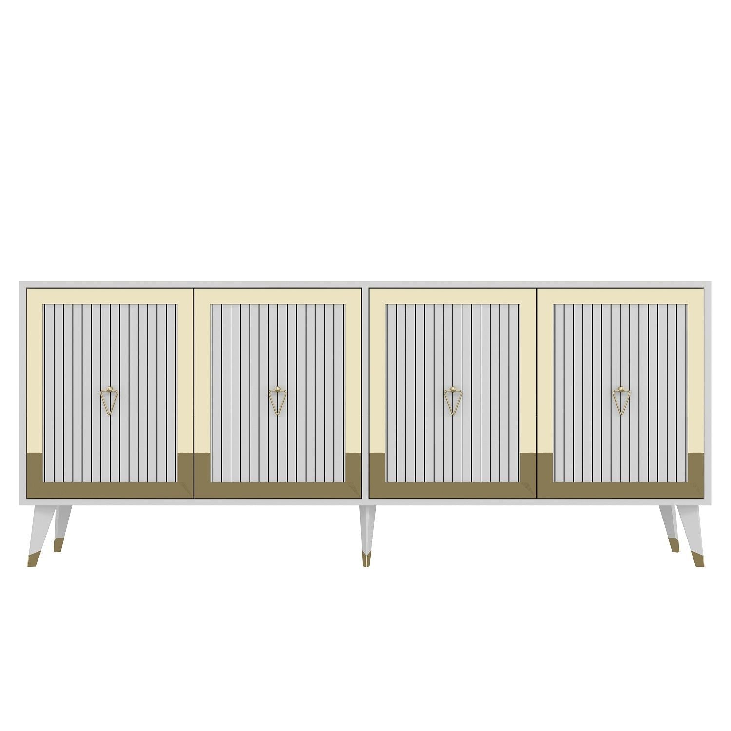 Aparador de Aglomerado – 180cm largura, 78.6cm altura, 35cm profundidade – Branco e Dourado – Aglomerado Revestido de Melamina