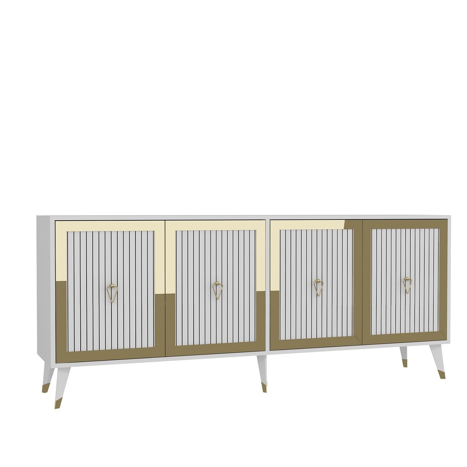 Aparador de Aglomerado – 180cm largura, 78.6cm altura, 35cm profundidade – Branco e Dourado – Aglomerado Revestido de Melamina