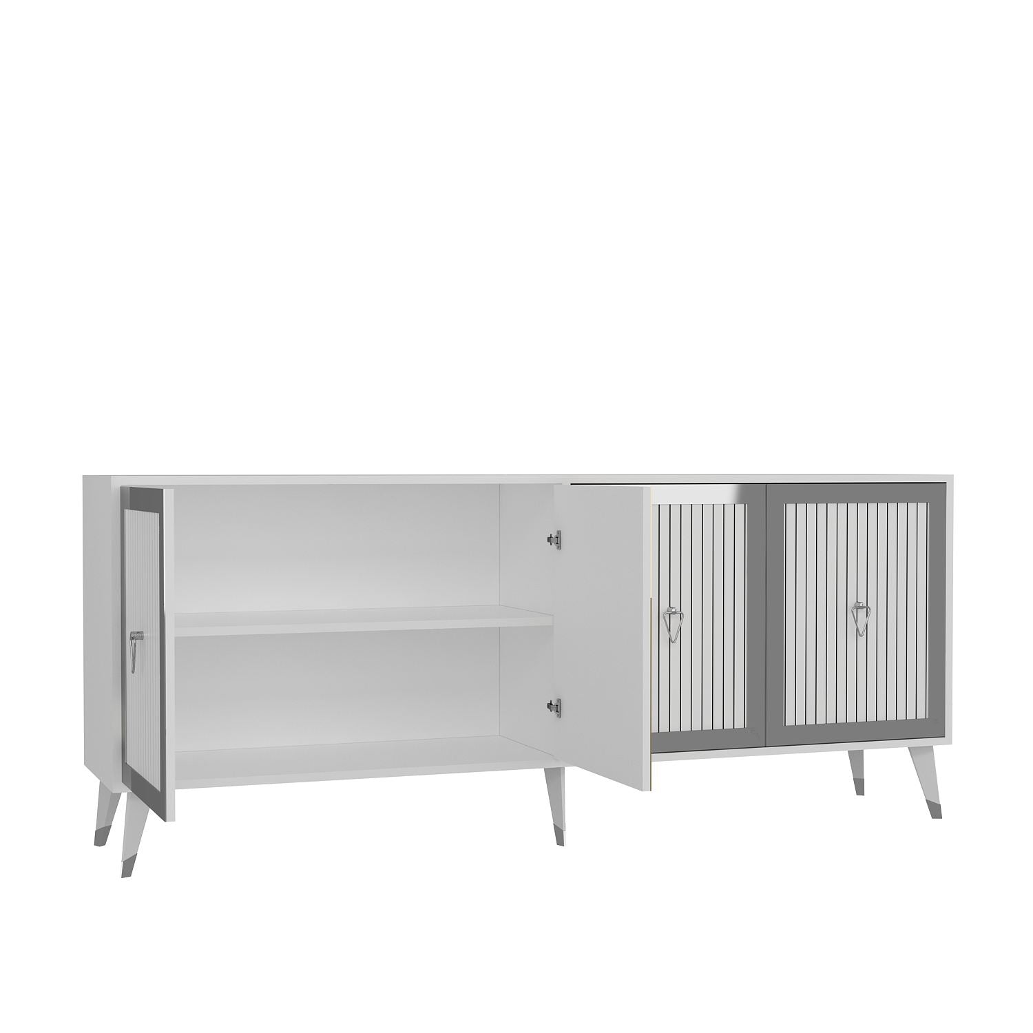 Aparador – 180 cm x 78,6 cm x 35 cm – Branco e Prata – Painel de partículas revestido de melamina