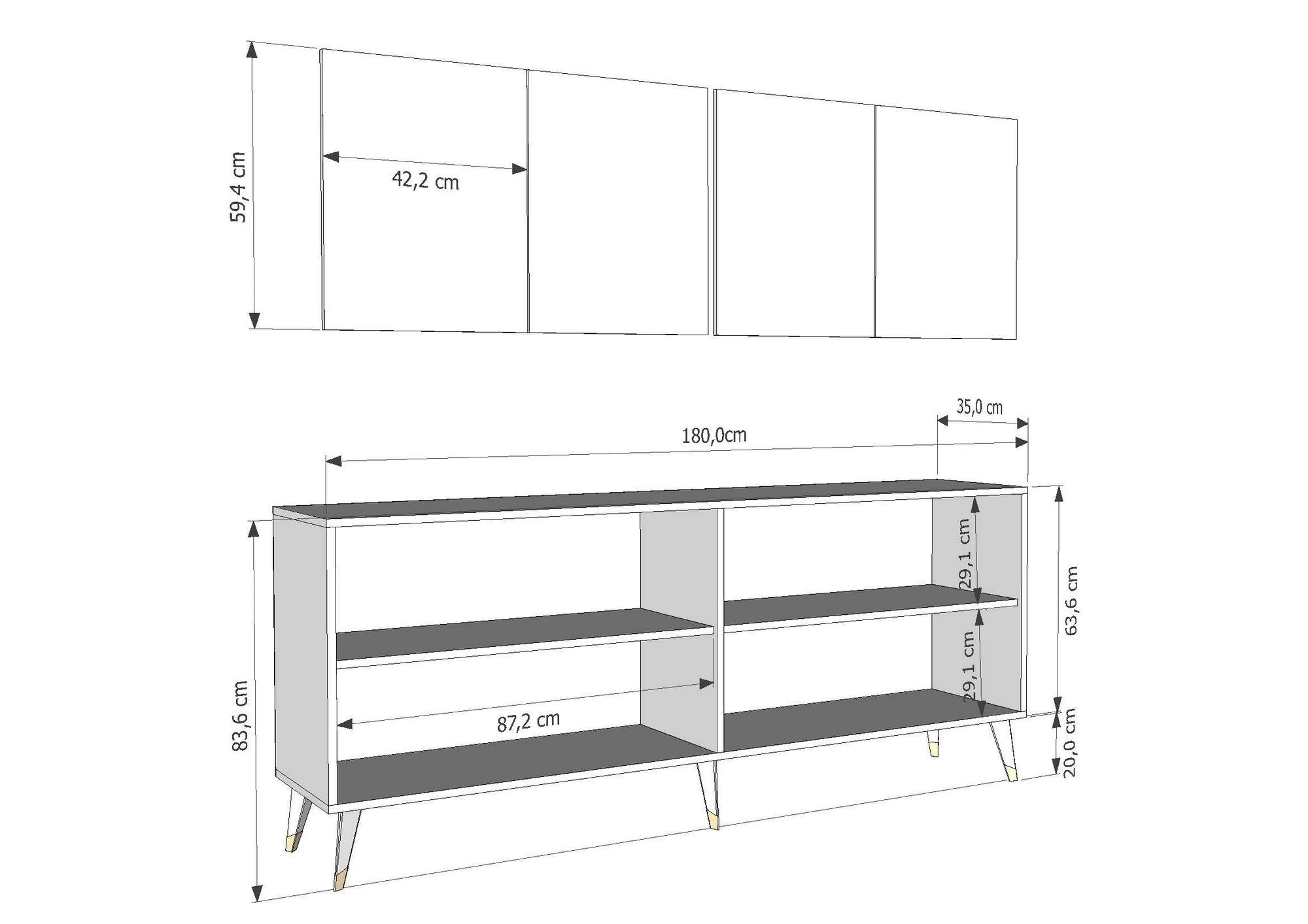 Aparador – 180 cm x 78,6 cm x 35 cm – Branco e Prata – Painel de partículas revestido de melamina