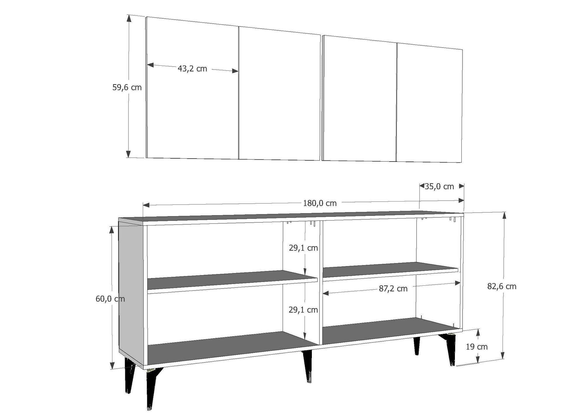 Aparador – 180cm x 78.6cm x 35cm – Branco e Dourado – Aglomerado