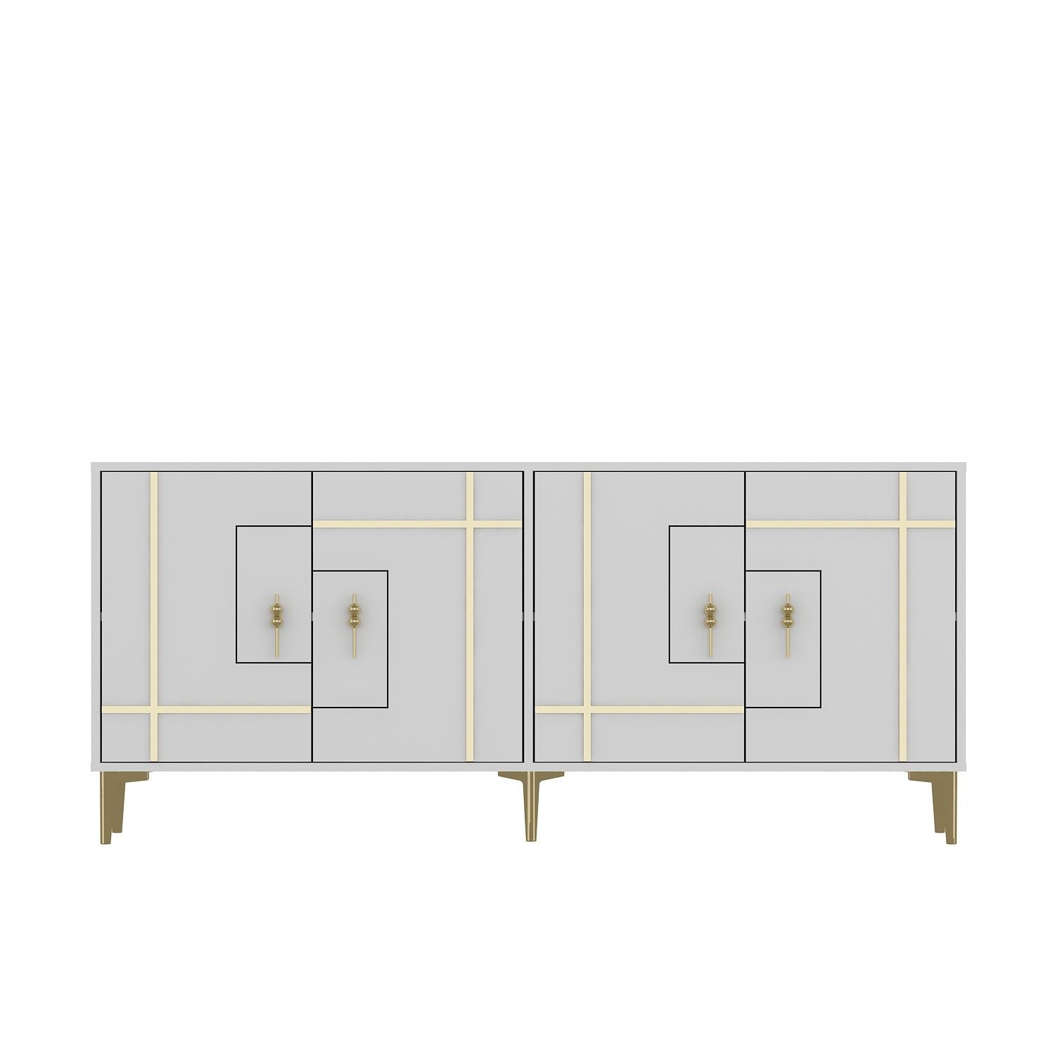 Aparador – 180cm x 78.6cm x 35cm – Branco e Dourado – MDF revestido de melamina
