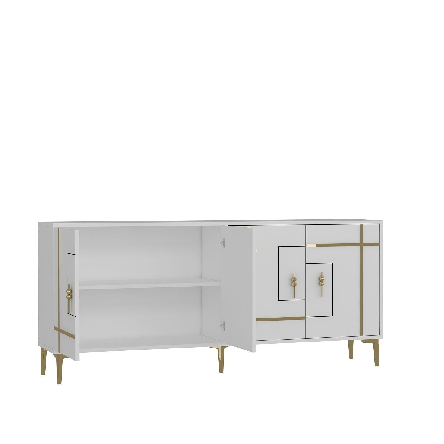 Aparador – 180cm x 78.6cm x 35cm – Branco e Dourado – MDF revestido de melamina