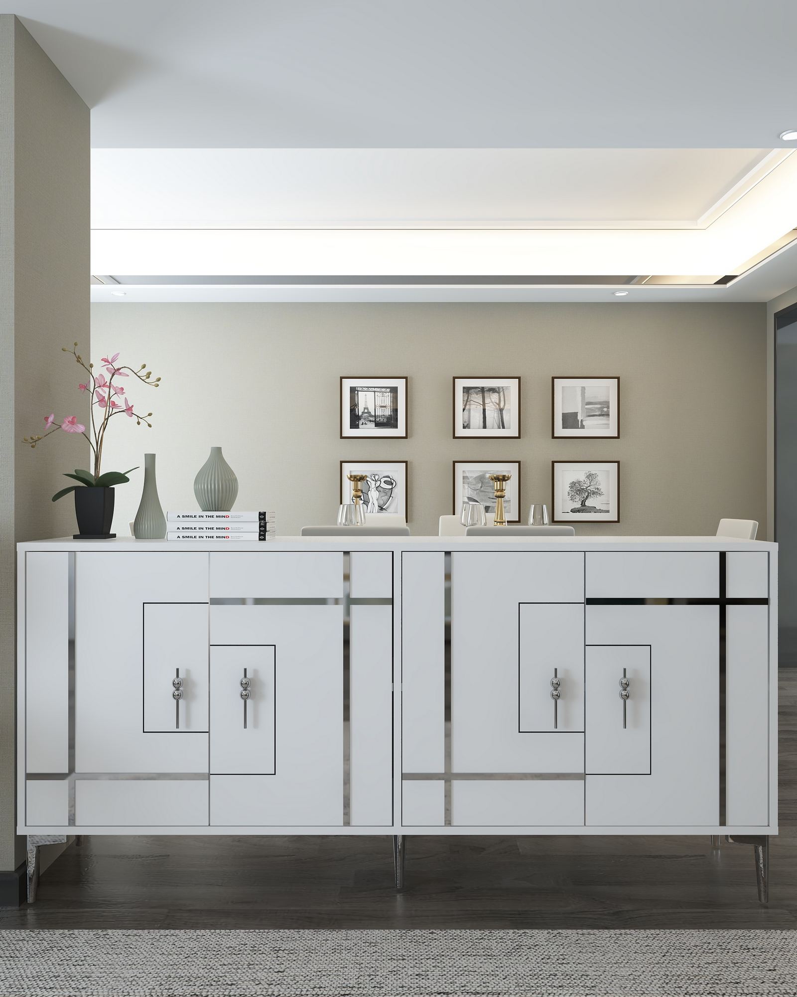 Aparador – 180 cm x 78,6 cm x 35 cm – Branco e Prata – Aglomerado