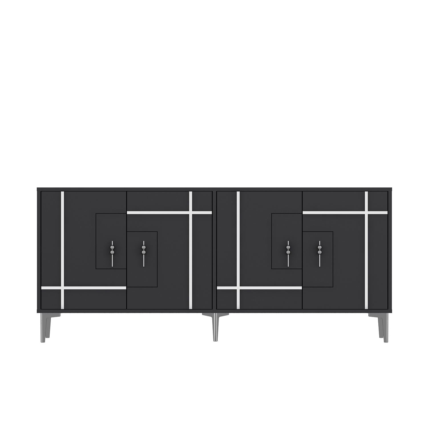 Aparador de Aglomerado – 180 cm x 78,6 cm x 35 cm – Antracite e Prata