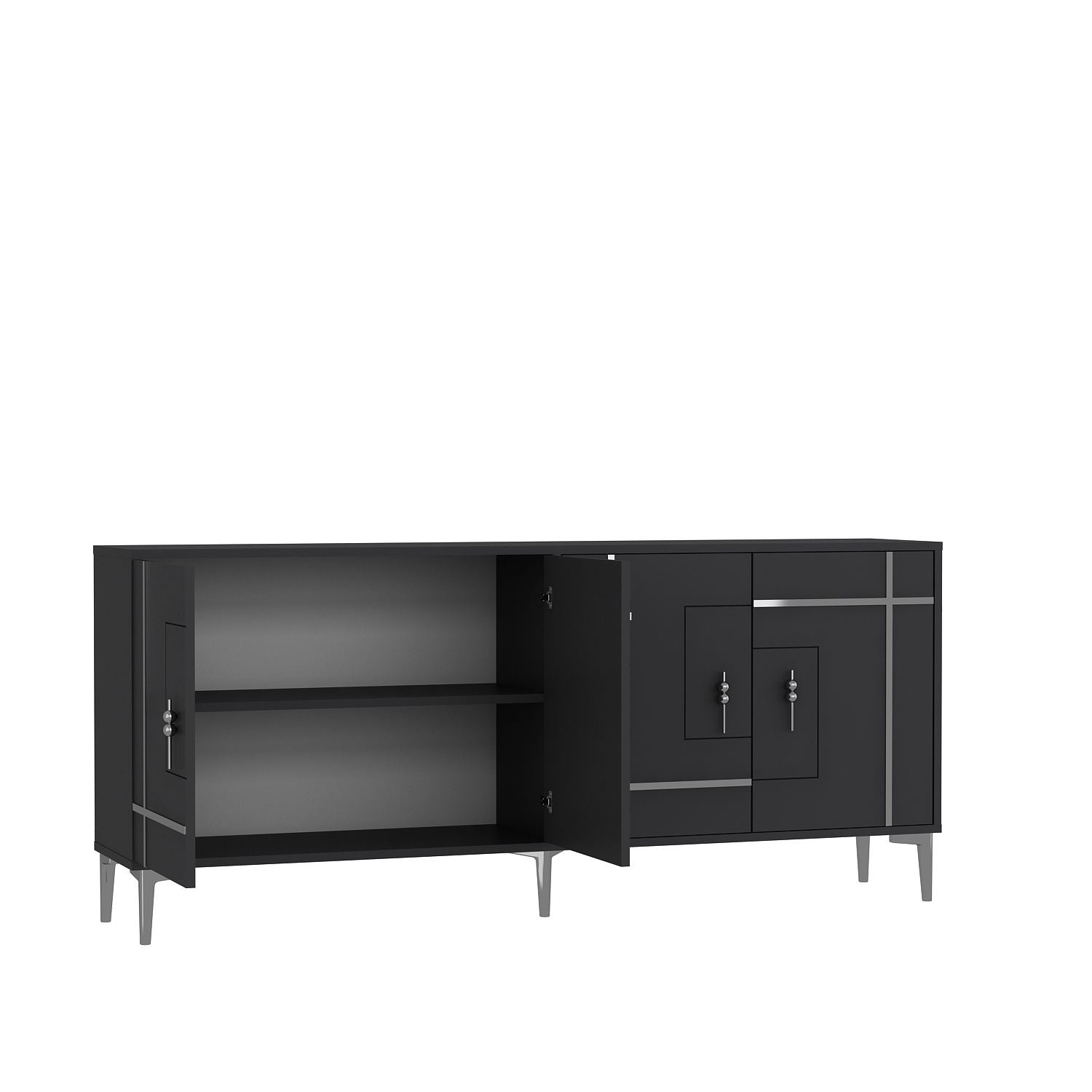 Aparador de Aglomerado – 180 cm x 78,6 cm x 35 cm – Antracite e Prata
