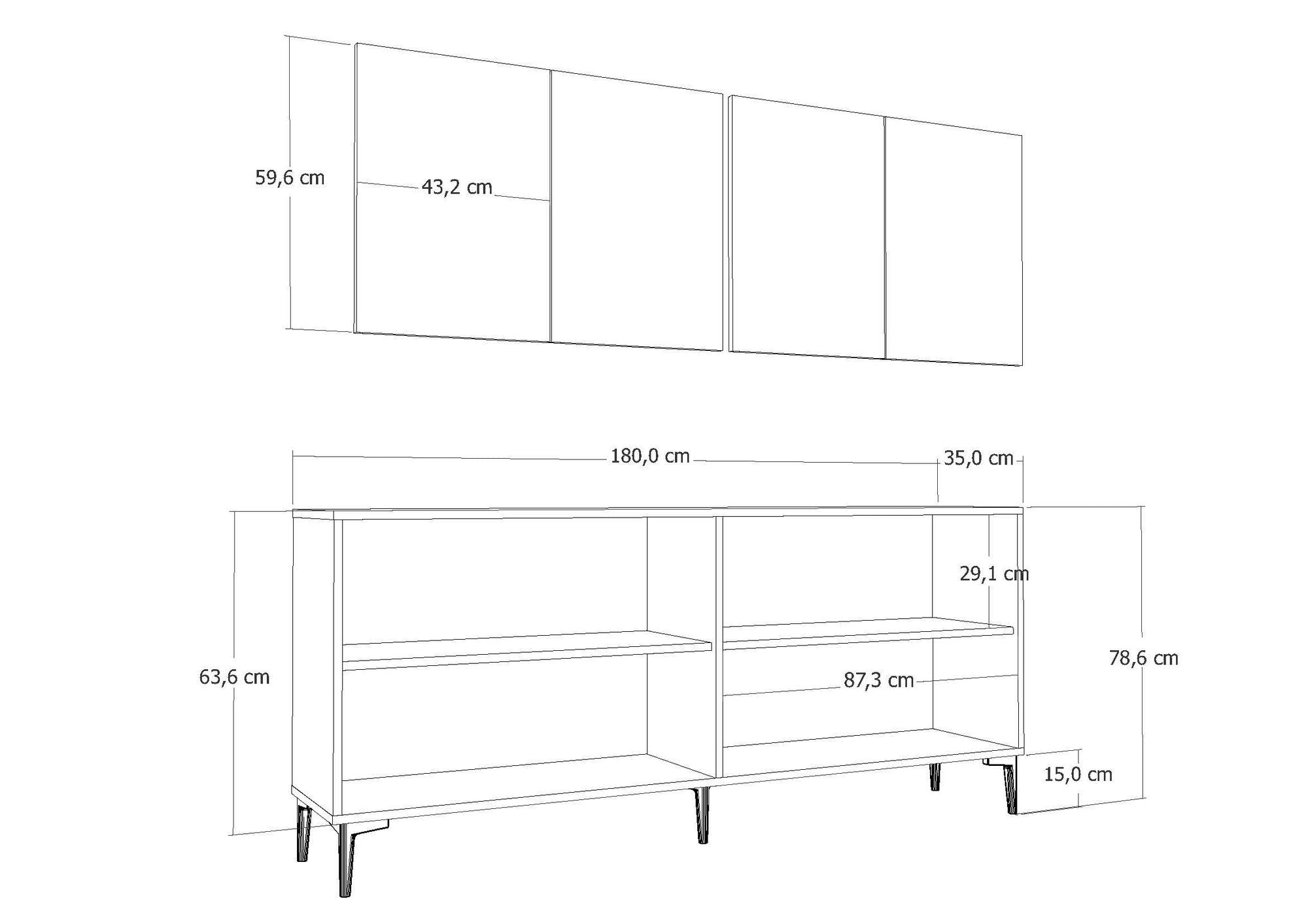 Aparador de Aglomerado – 180 cm x 78,6 cm x 35 cm – Antracite e Prata
