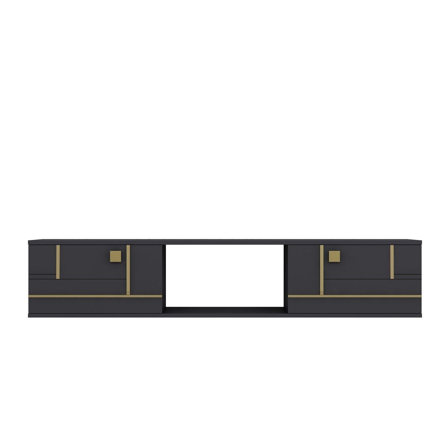 Móvel de TV – 150cm x 25.6cm x 29.6cm – Antracite e Ouro – MDF