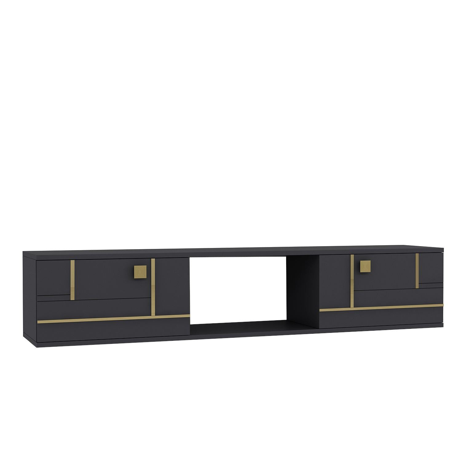 Móvel de TV – 150cm x 25.6cm x 29.6cm – Antracite e Ouro – MDF
