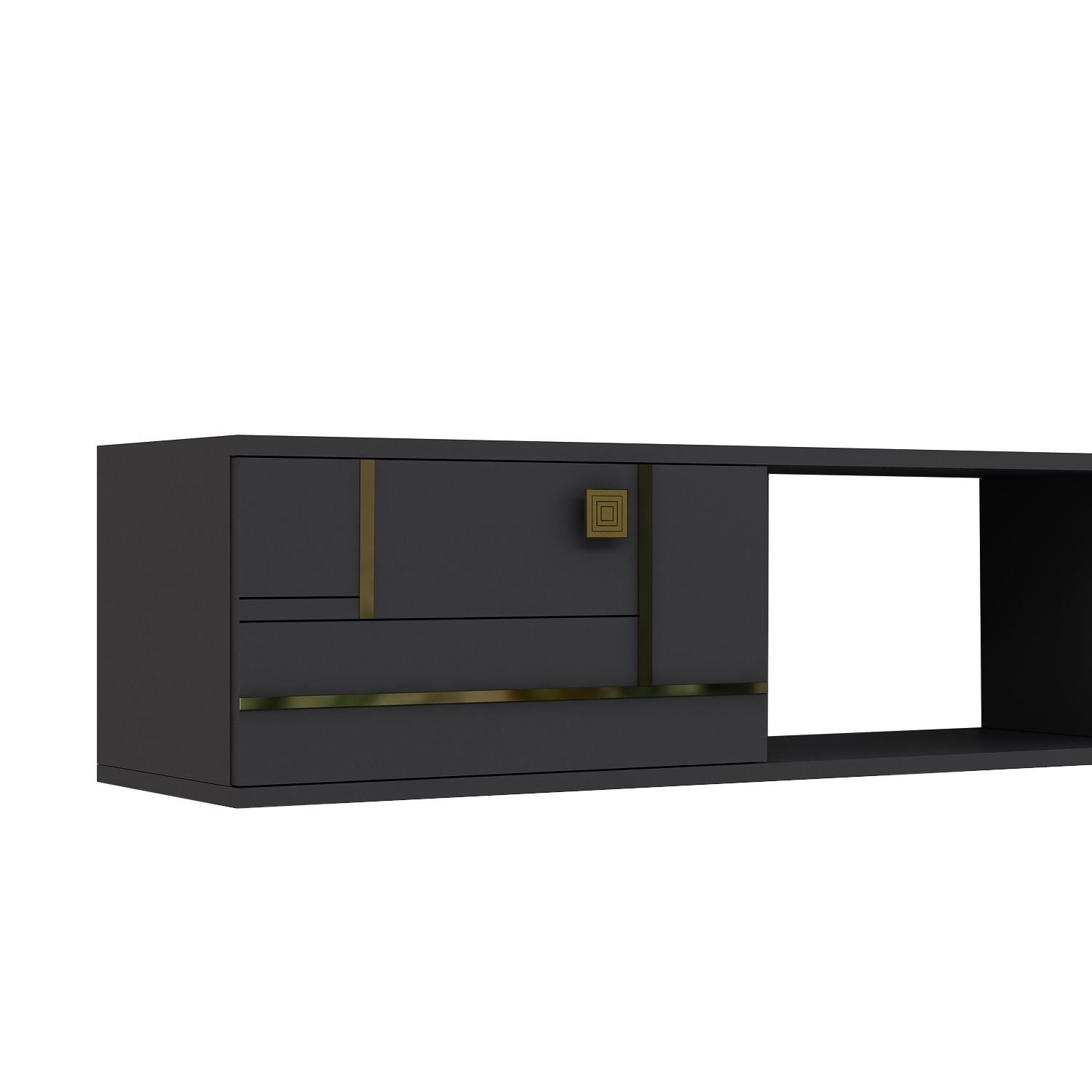 Móvel de TV – 150cm x 25.6cm x 29.6cm – Antracite e Ouro – MDF