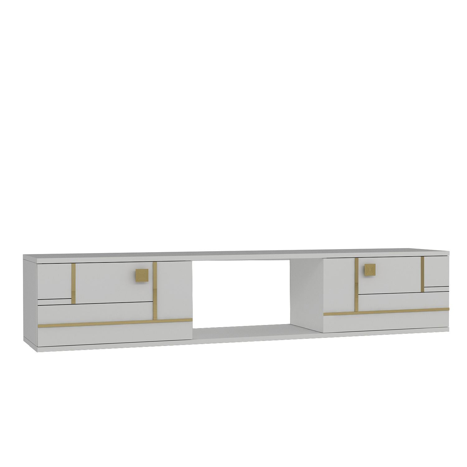 Móvel de TV – 150cm x 25.6cm x 29.6cm – Branco e Dourado – MDF