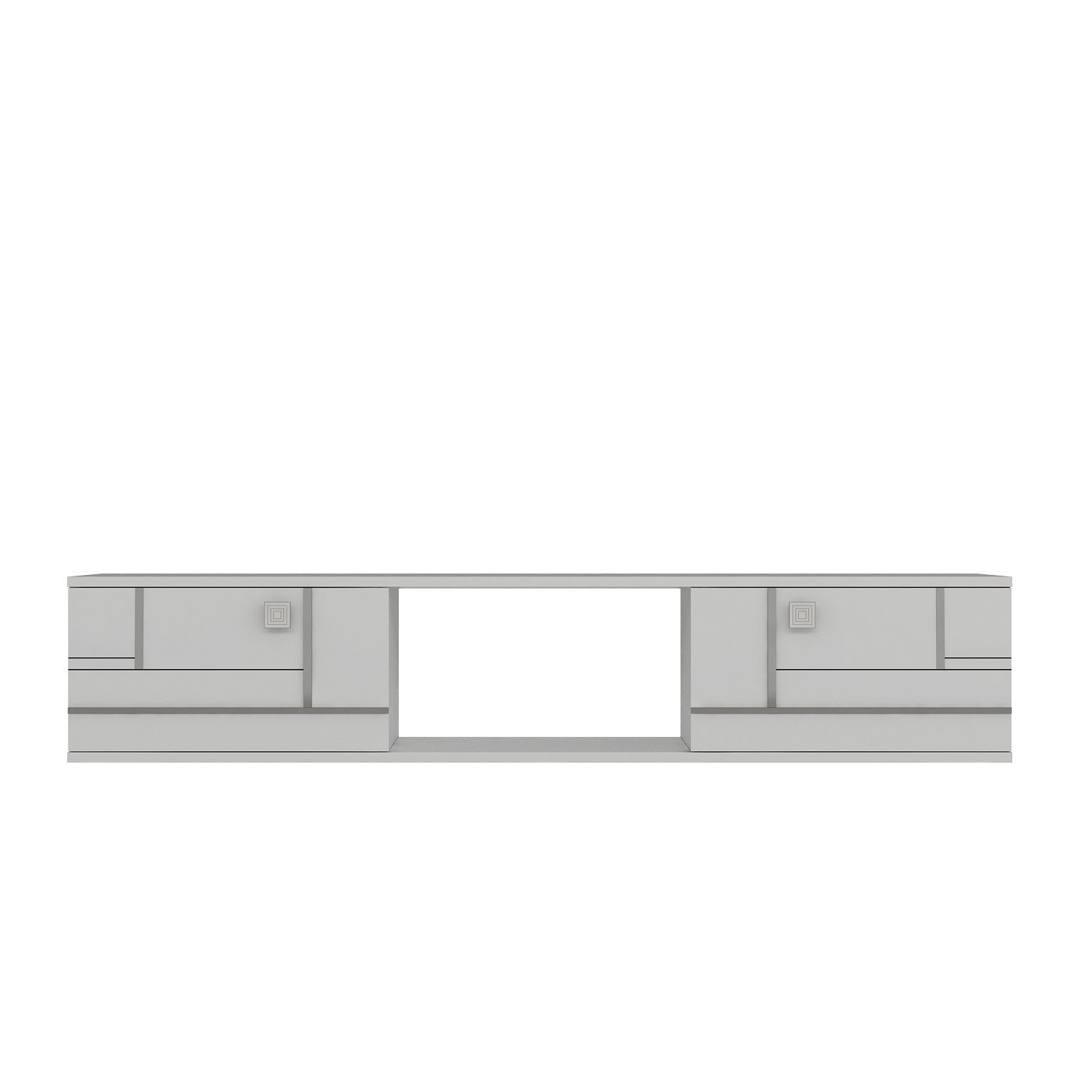 Móvel de TV – 150 cm x 25,6 cm x 29,6 cm – Branco e Prata – Painel de partículas revestido em melamina