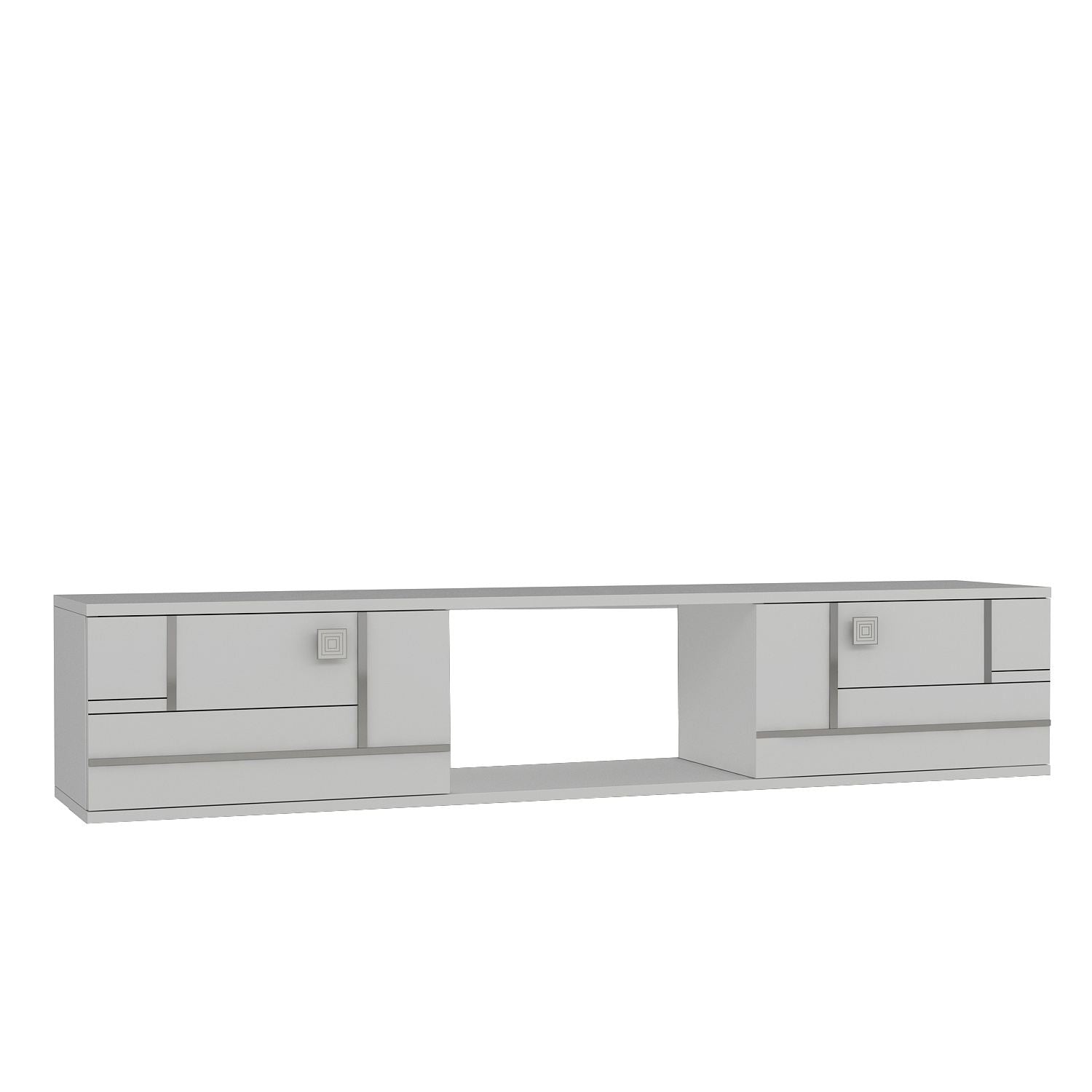 Móvel de TV – 150 cm x 25,6 cm x 29,6 cm – Branco e Prata – Painel de partículas revestido em melamina