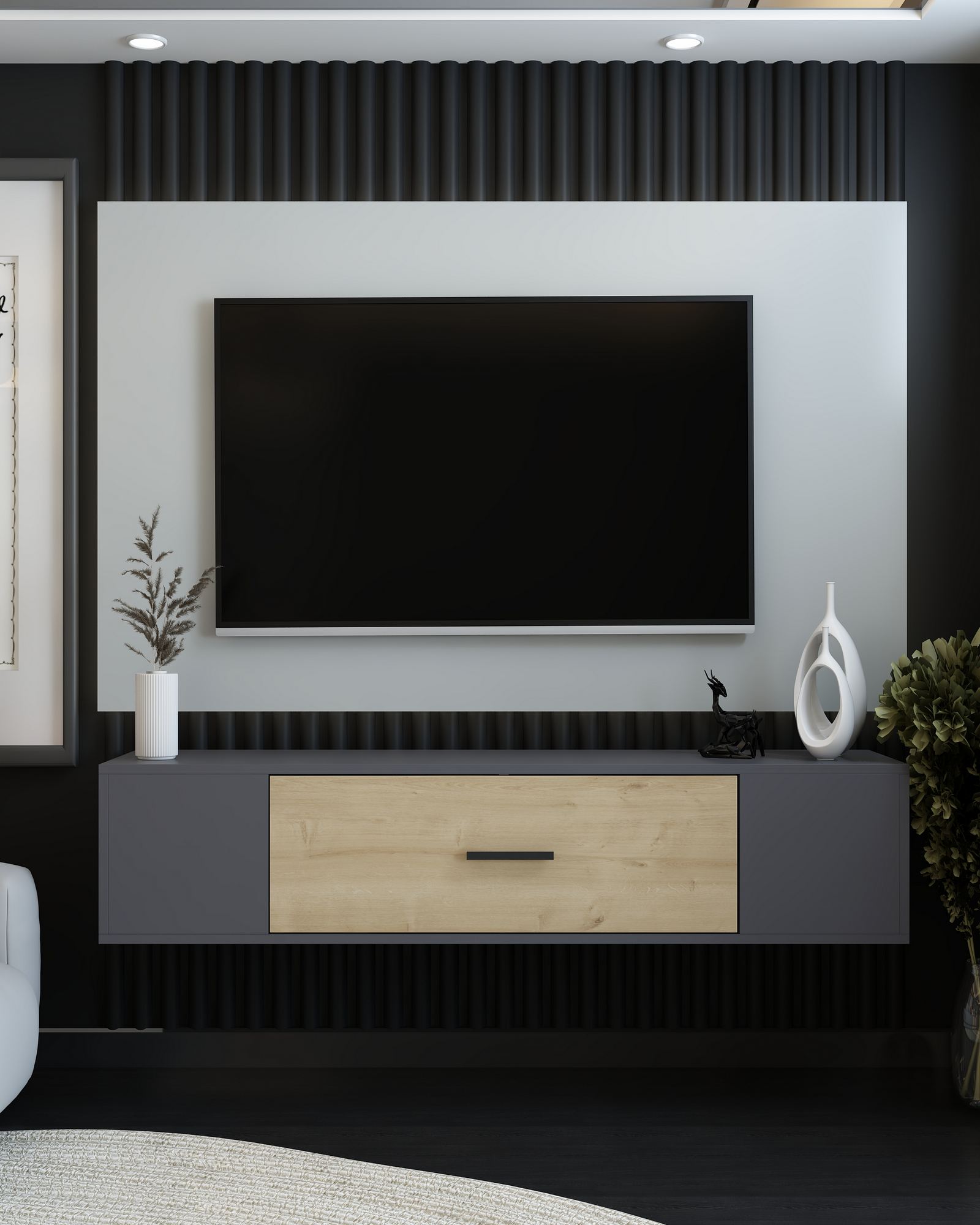 Móvel de TV – 150cm x 33.2cm x 29.6cm – Antracite e Carvalho Safira – Aglomerado