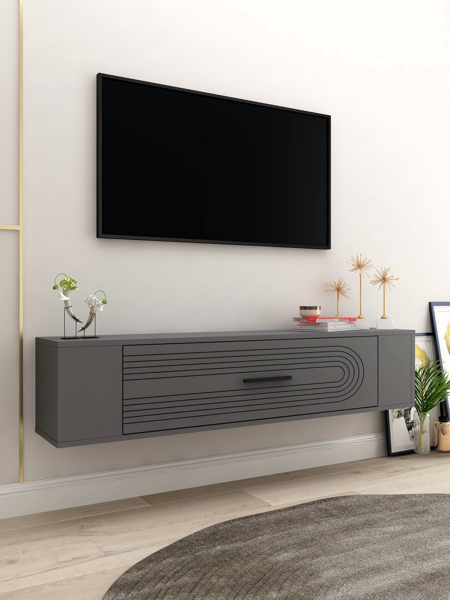 Móvel de TV – 120 cm x 33,2 cm x 26,4 cm – Antracite – Aglomerado revestido de melamina